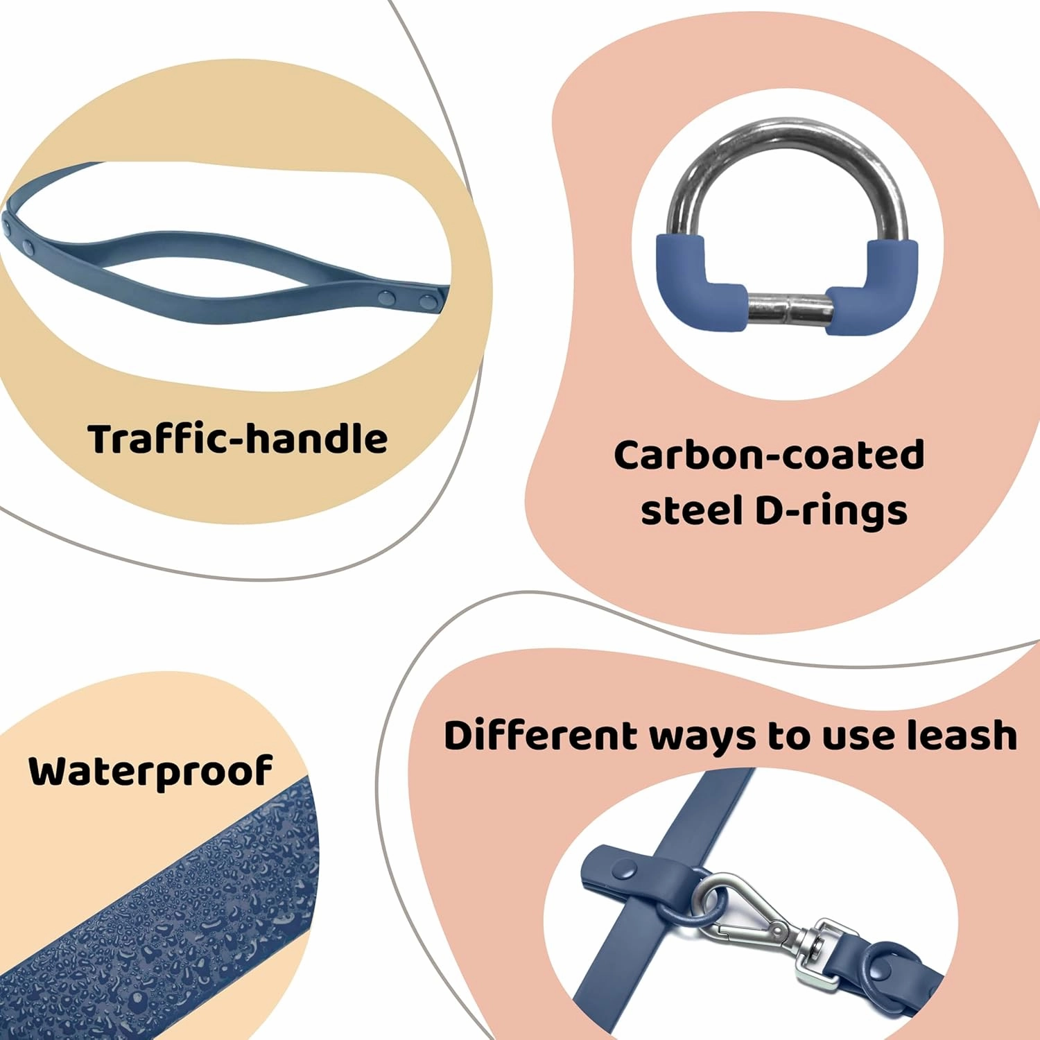 Heavy Duty Hands Free Dog Leash for Medium to Large Dogs for Comfortable Running, Jogging Walking | Dual D-Rings | Soft Padded Traffic Handle | Both Ends 360 Rotating Carabiners (Leash Length 7.7 ft)