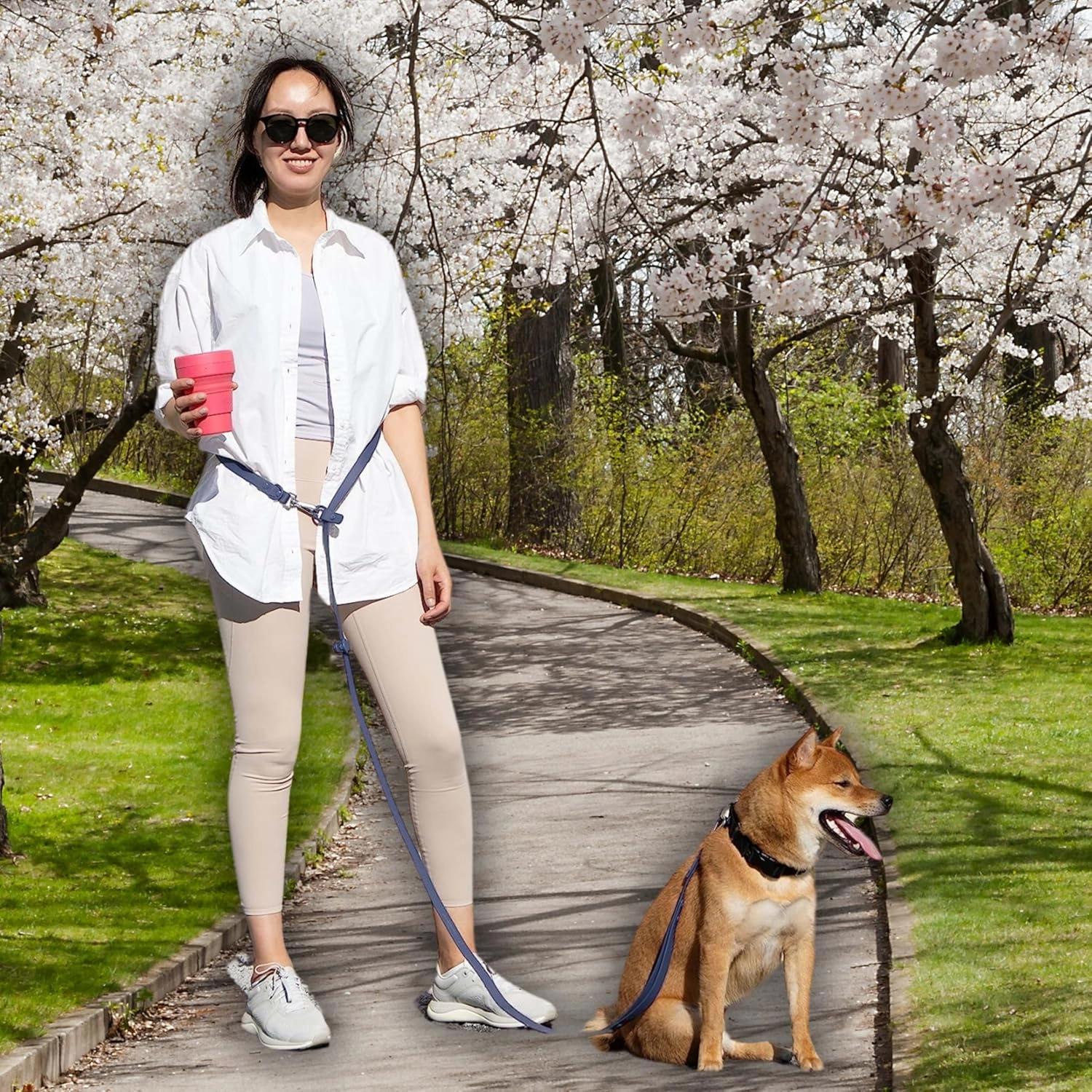 Heavy Duty Hands Free Dog Leash for Medium to Large Dogs for Comfortable Running, Jogging Walking | Dual D-Rings | Soft Padded Traffic Handle | Both Ends 360 Rotating Carabiners (Leash Length 7.7 ft)