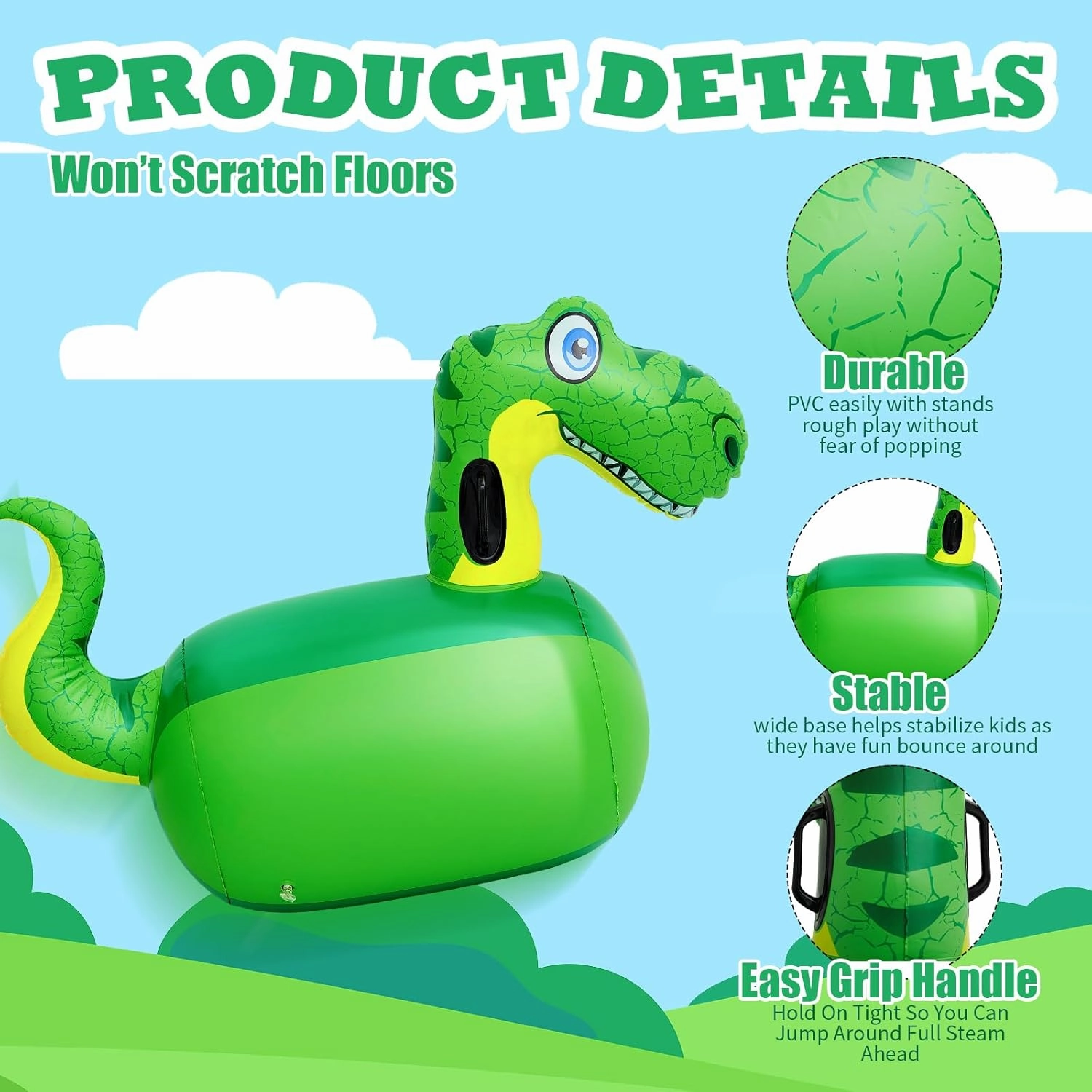 Hiboom 4 Pcs Giant Inflatable Hopping Toys 51 Inch Bouncer Animal Toys Ride on Toy Hopping Toy Hopper for Birthday Party Gifts Supports up to 250 Pounds, Ages 6 and up (Dinosaur)