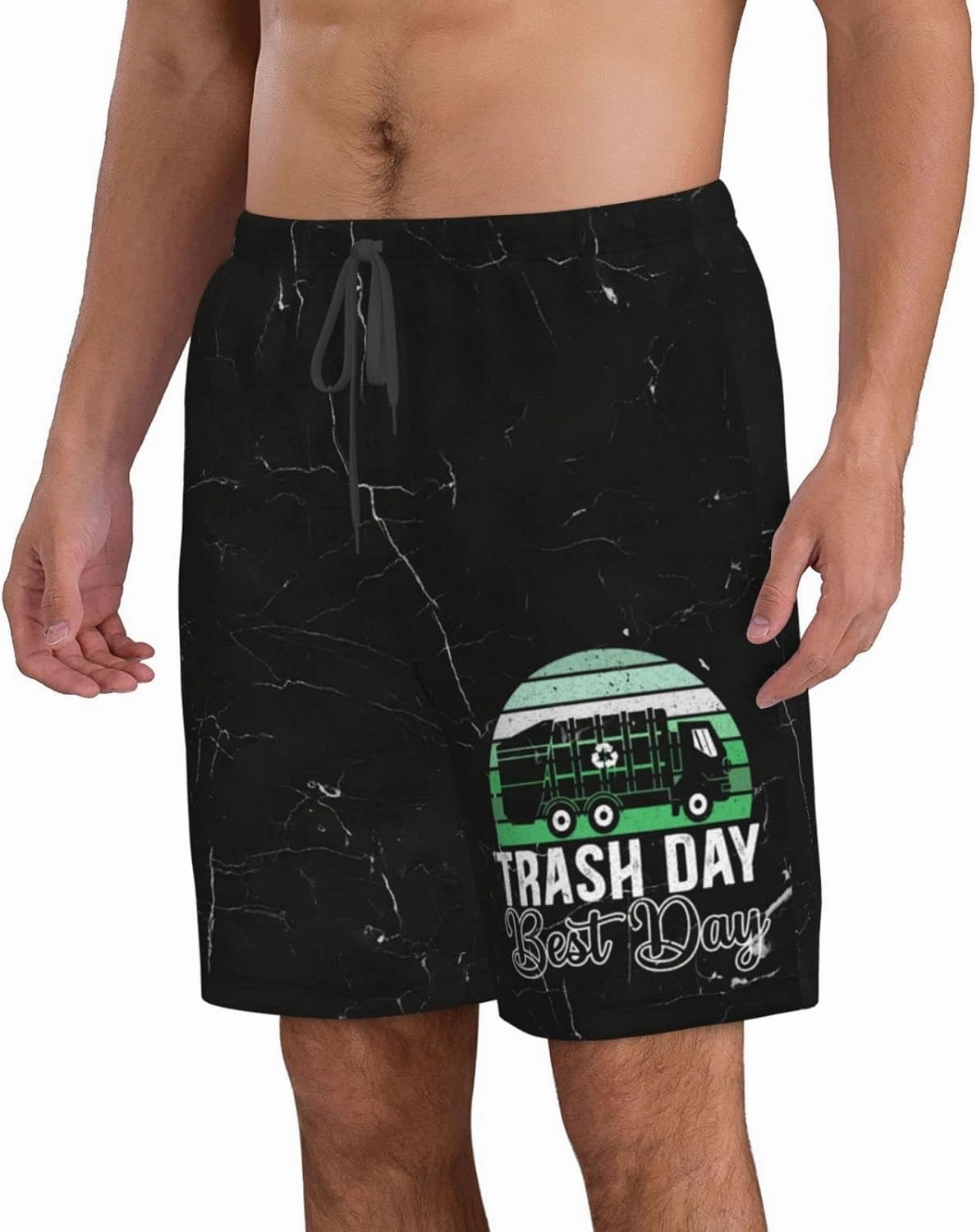 HILLBACK Trash Day Best Day Waste Management Garbage Truck Men's Gym Workout Shorts Mesh Weightlifting Pants Training Shorts