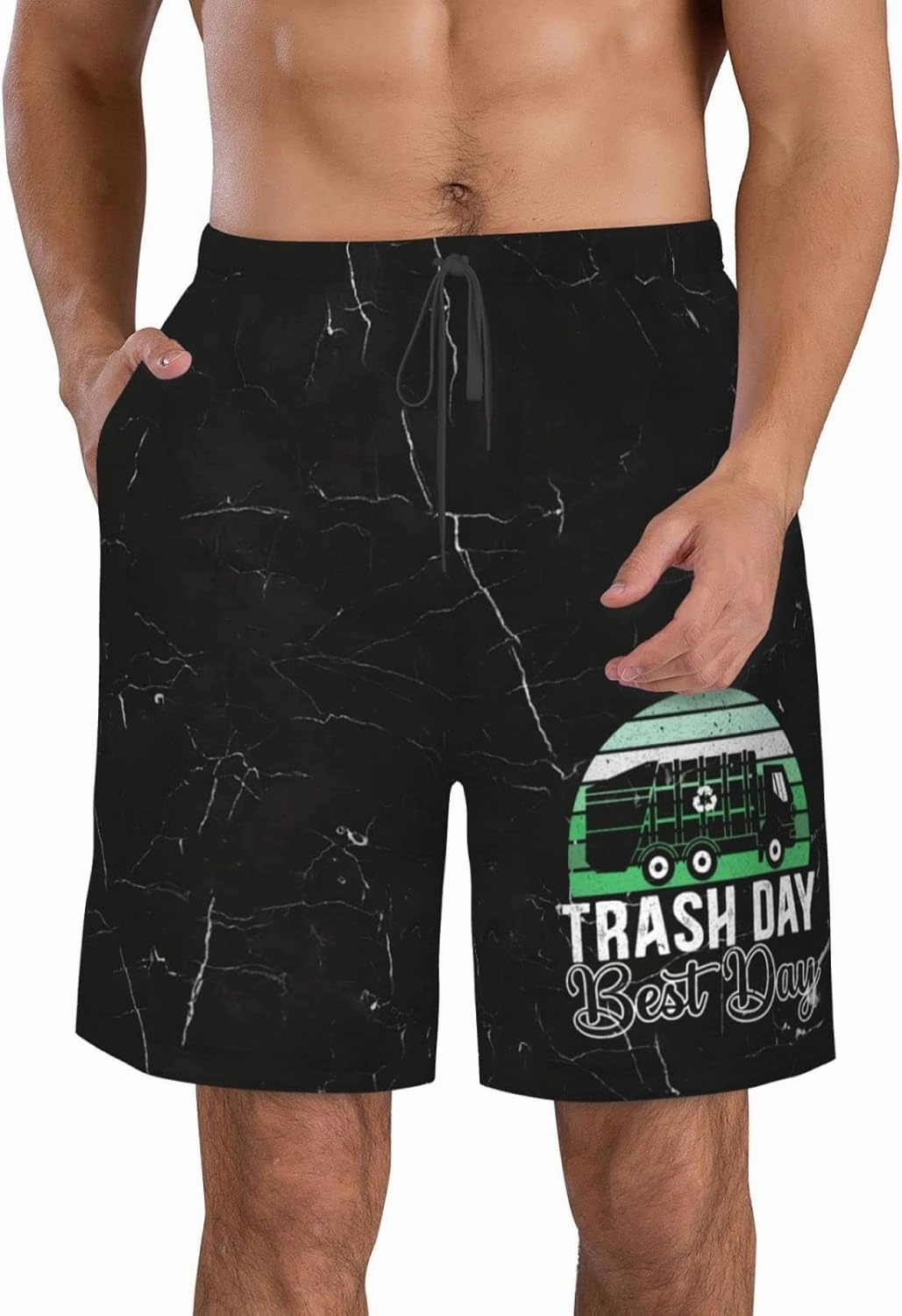 HILLBACK Trash Day Best Day Waste Management Garbage Truck Men's Gym Workout Shorts Mesh Weightlifting Pants Training Shorts