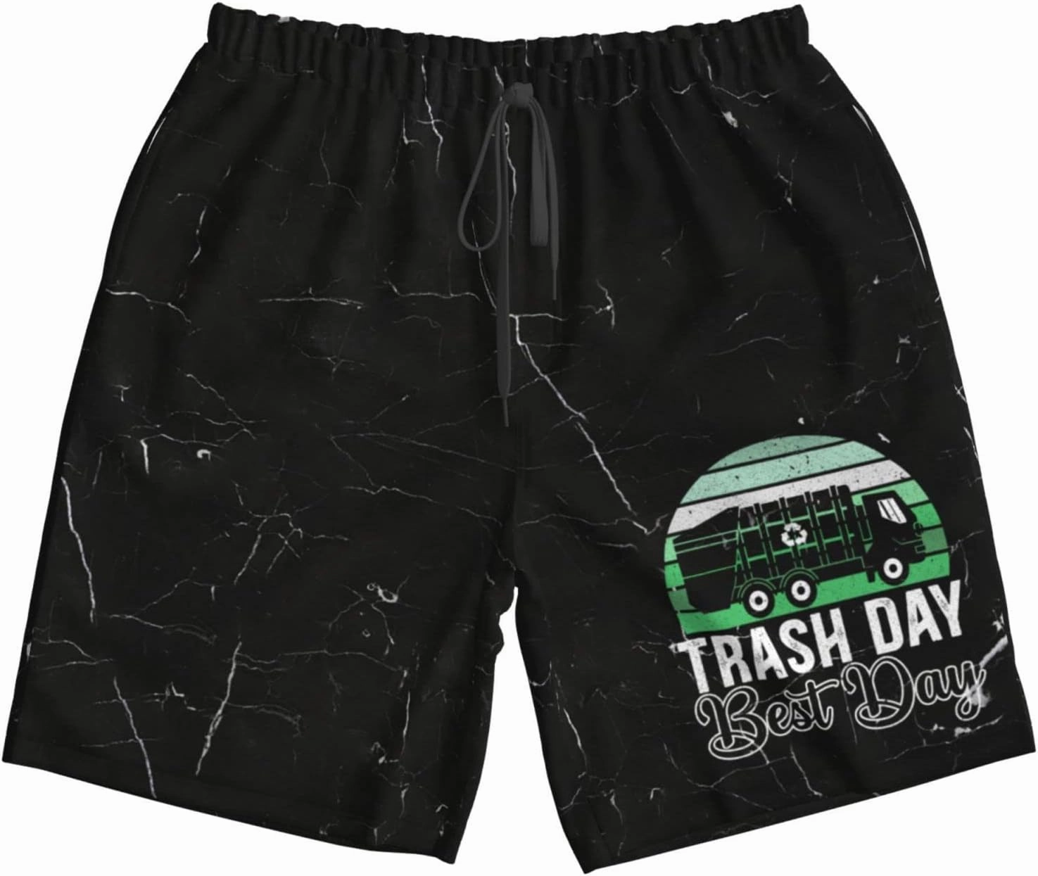 HILLBACK Trash Day Best Day Waste Management Garbage Truck Men's Gym Workout Shorts Mesh Weightlifting Pants Training Shorts