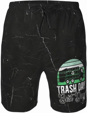 HILLBACK Trash Day Best Day Waste Management Garbage Truck Men's Gym Workout Shorts Mesh Weightlifting Pants Training Shorts