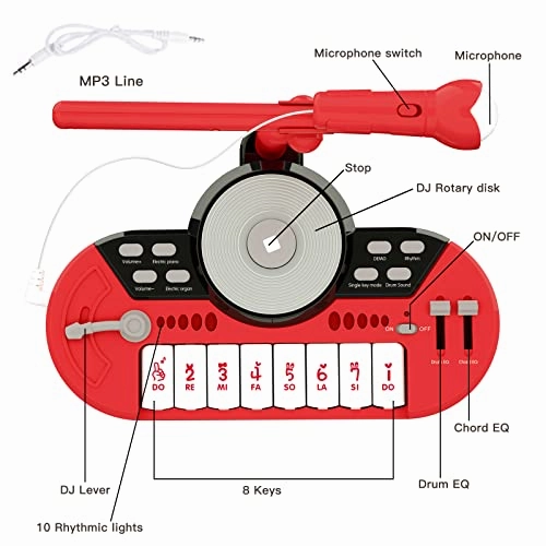 HJ22002 Keyboard Piano with Microphone - 8 Keys Multifunctional Portable Electronic Piano with Kids Microphone, Early Learning Educational Musical Instrument Toy, Musical Gift for Boys & Girls