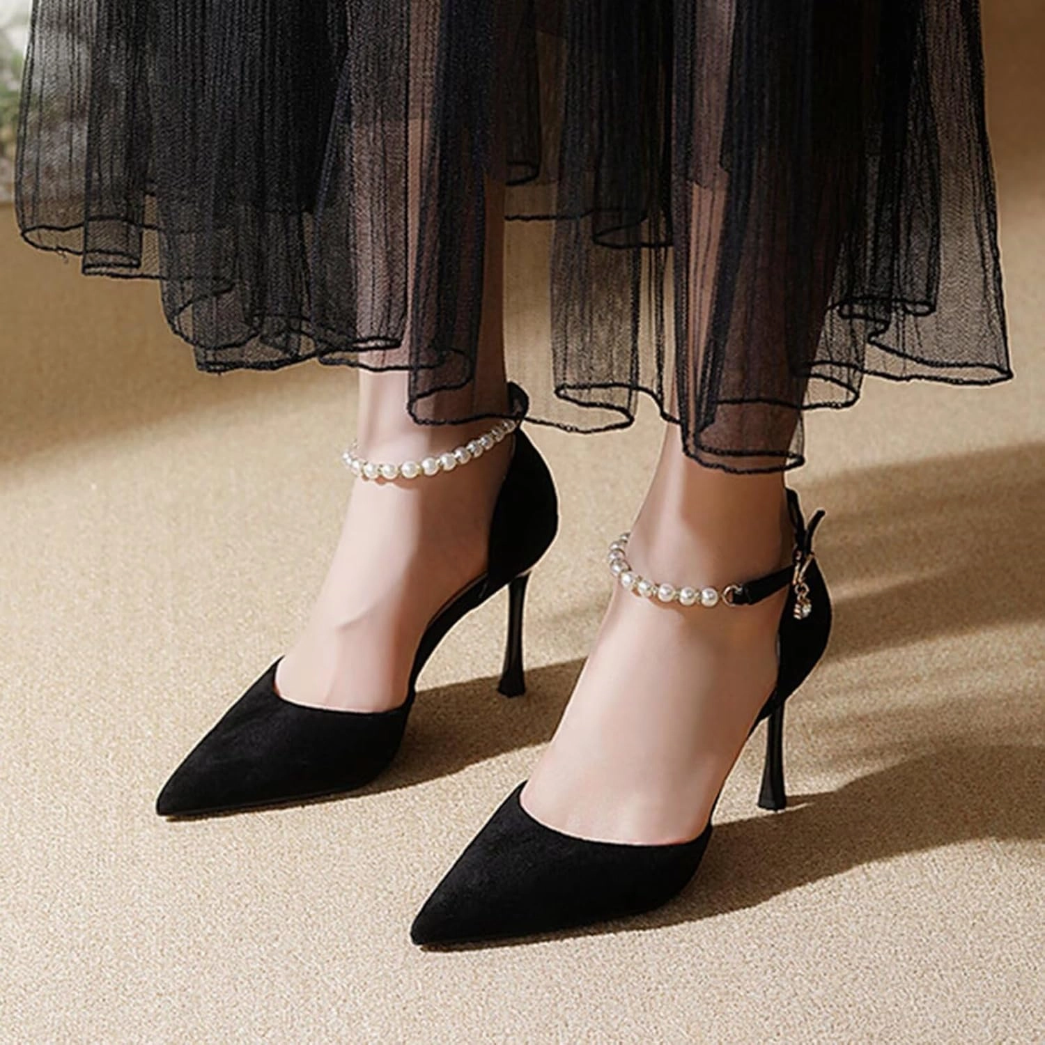 HNVAVQ Women's Pumps Closed Pointed Toe Stiletto Kitten Heels Elegant Party Wedding Dress Shoes for Women with Pearls Bride Formal Court Shoes