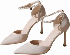 HNVAVQ Women's Pumps Closed Pointed Toe Stiletto Kitten Heels Elegant Party Wedding Dress Shoes for Women with Pearls Bride Formal Court Shoes
