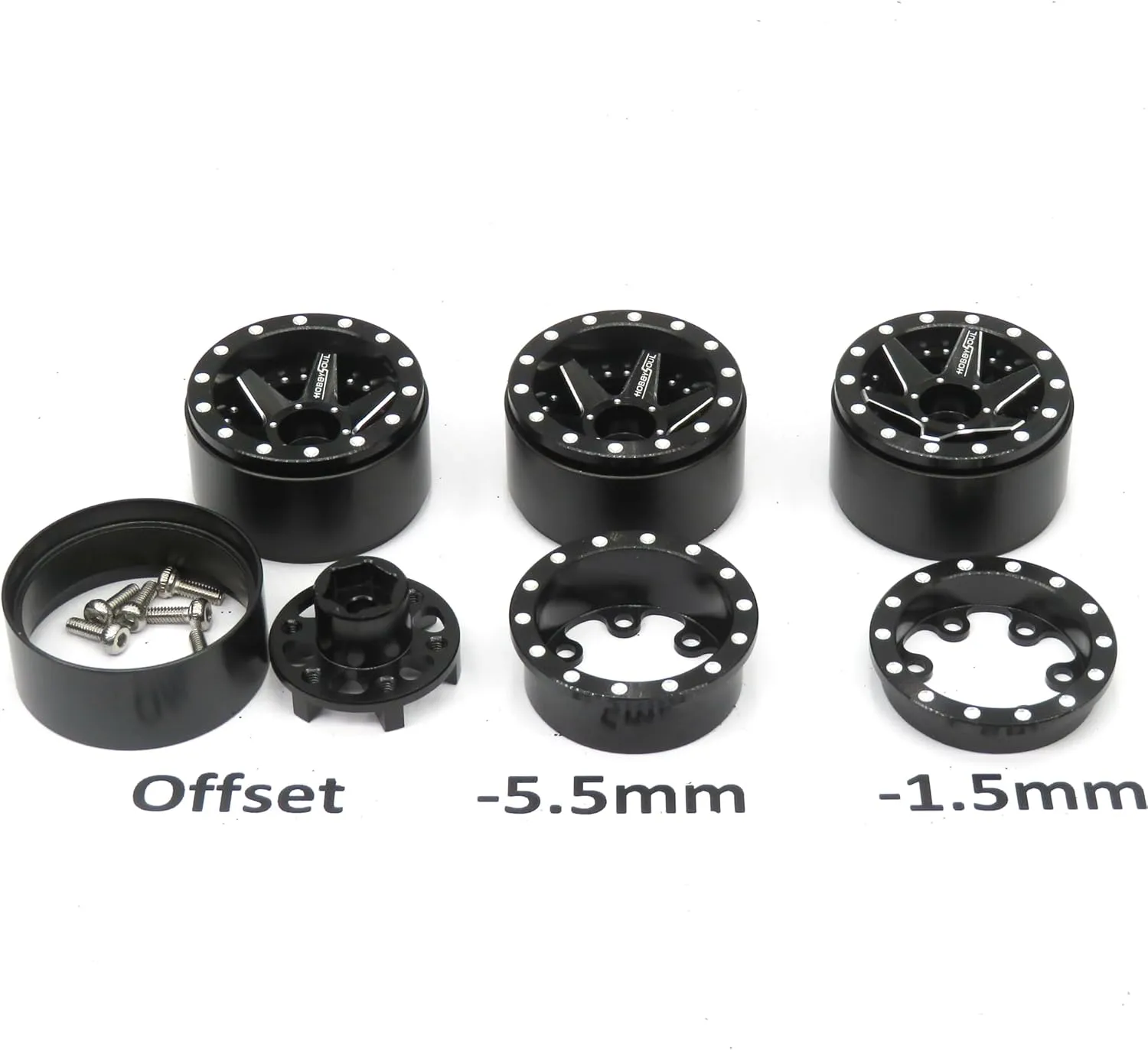 hobbysoul Adjustable Offset 1.0 Beadlock Wheels Rims, RC 1.0 Wheels 20.5g/Rim for RC 1/18 TRX4M Axial SCX24 90081 & Other 1/24 Micro Crawler, (4-Pack)