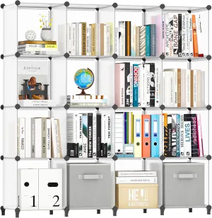 HOMIDEC 16 Cubes Book Shelf Bookcase Bookshelf Cube Storage Organizer Cube Storage Shelf Display Bookshelf for Study Room Office Bedroom Living Room Transparent