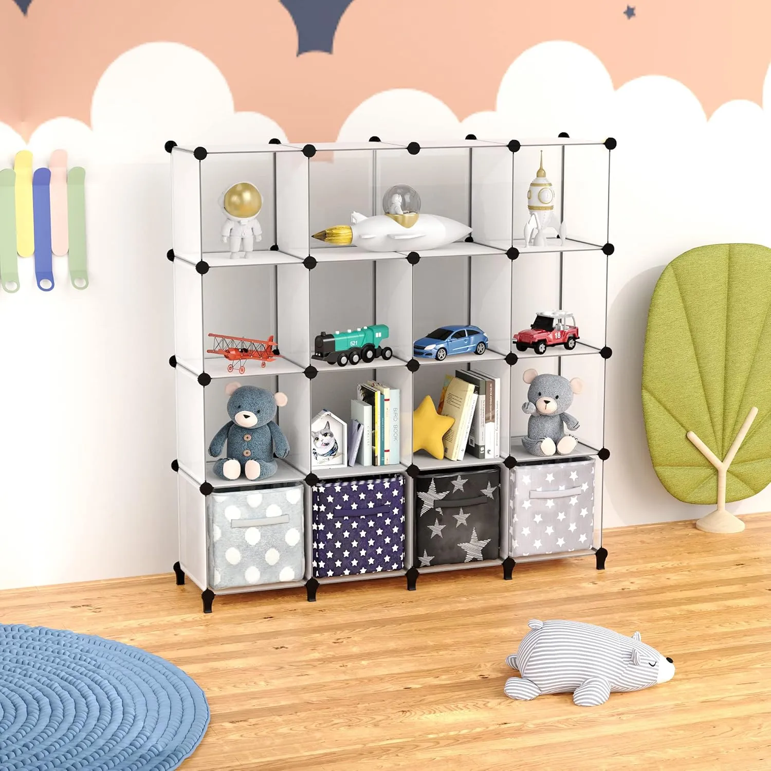 HOMIDEC 16 Cubes Book Shelf Bookcase Bookshelf Cube Storage Organizer Cube Storage Shelf Display Bookshelf for Study Room Office Bedroom Living Room Transparent