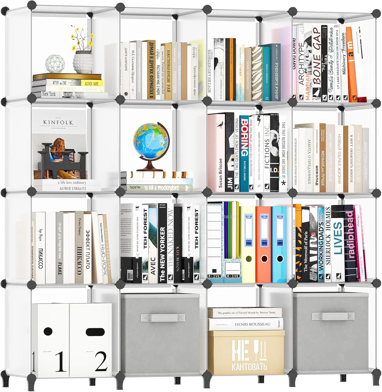 HOMIDEC 16 Cubes Book Shelf Bookcase Bookshelf Cube Storage Organizer Cube Storage Shelf Display Bookshelf for Study Room Office Bedroom Living Room Transparent