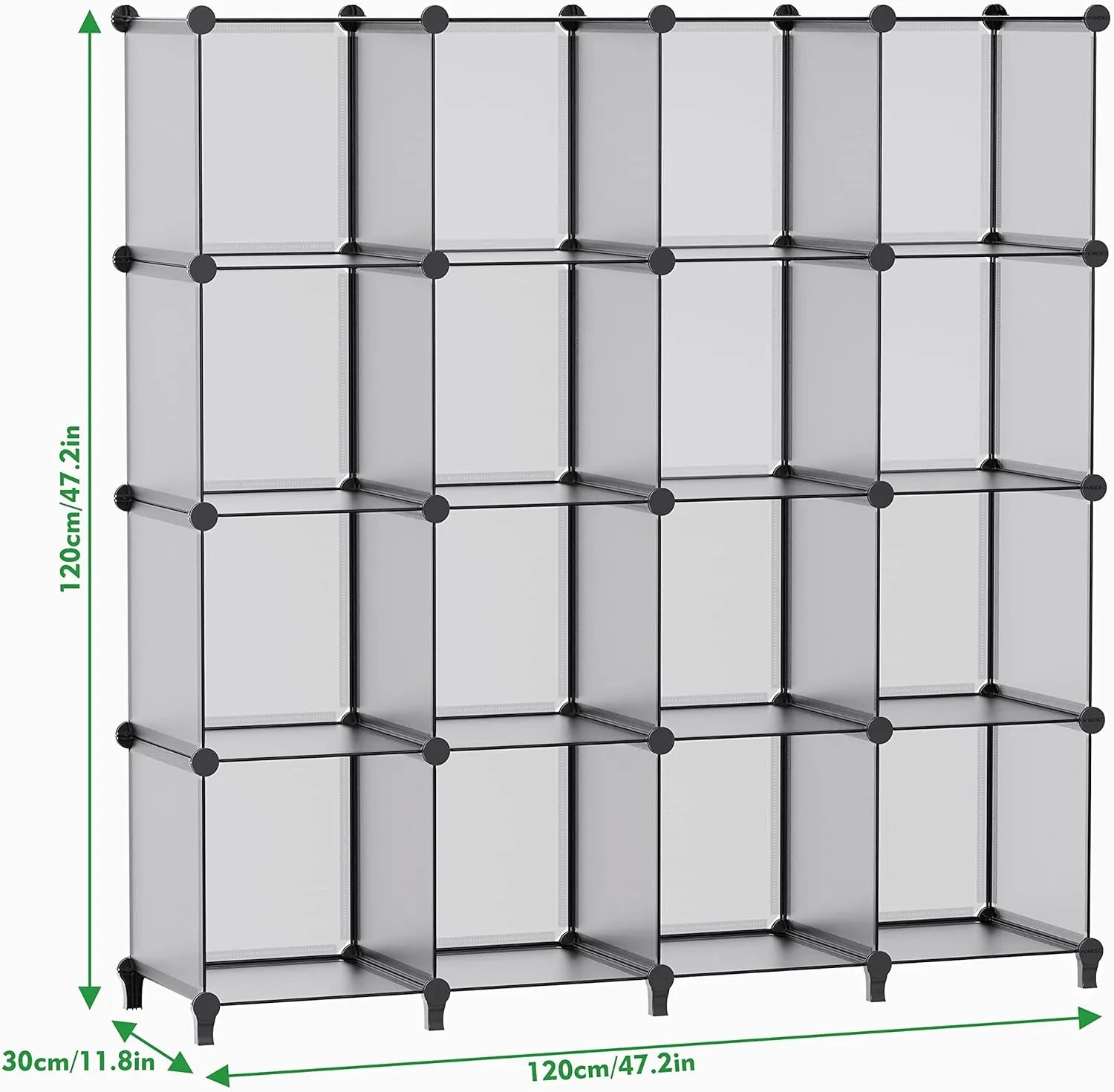 HOMIDEC Book Shelf 16 Cubes Bookcase Cube Storage Organizer Portable Display Bookshelf Kids Bookshelf Book Case for Study Room, Bedroom, Office, Living Room, Closet (47.2x11.8x47.2 inch)