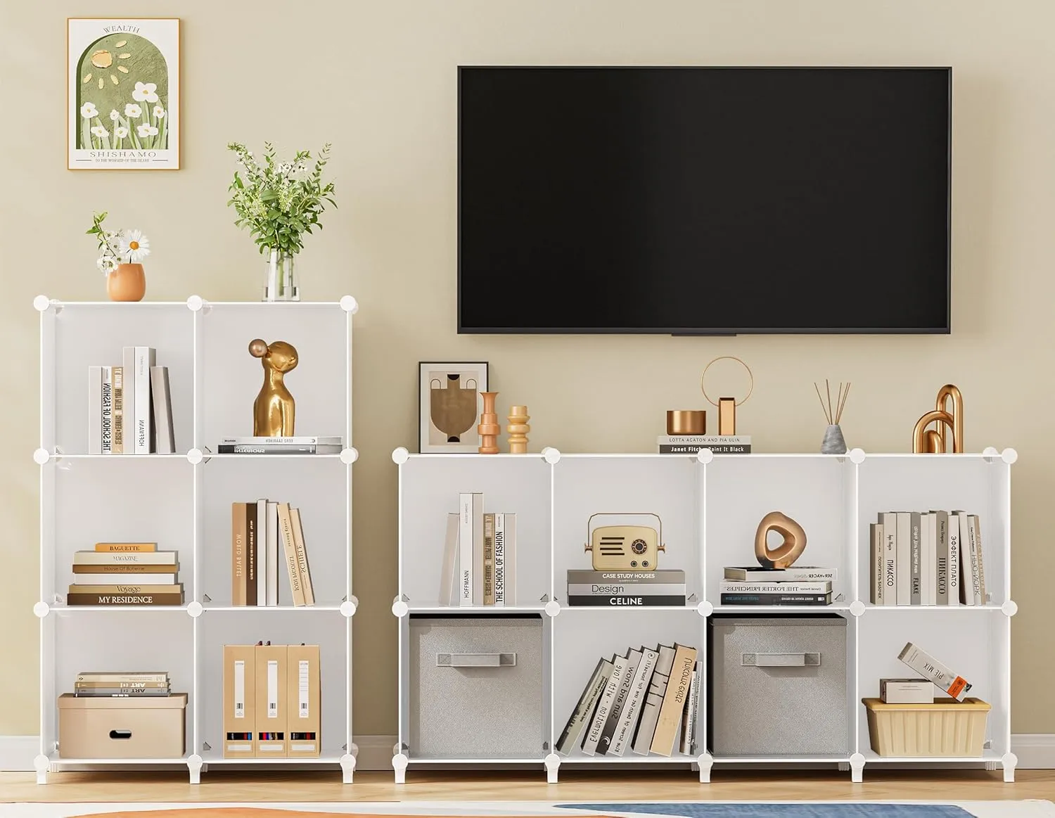 HOMIDEC Book Shelf 16 Cubes Bookcase Cube Storage Organizer Portable Display Bookshelf Kids Bookshelf Book Case for Study Room, Bedroom, Office, Living Room, Closet (47.2x11.8x47.2 inch)