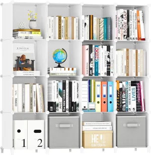 HOMIDEC Book Shelf 16 Cubes Bookcase Cube Storage Organizer Portable Display Bookshelf Kids Bookshelf Book Case for Study Room, Bedroom, Office, Living Room, Closet (47.2x11.8x47.2 inch)