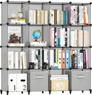 HOMIDEC Book Shelf 16 Cubes Bookcase Cube Storage Organizer Portable Display Bookshelf Kids Bookshelf Book Case for Study Room, Bedroom, Office, Living Room, Closet (47.2x11.8x47.2 inch)