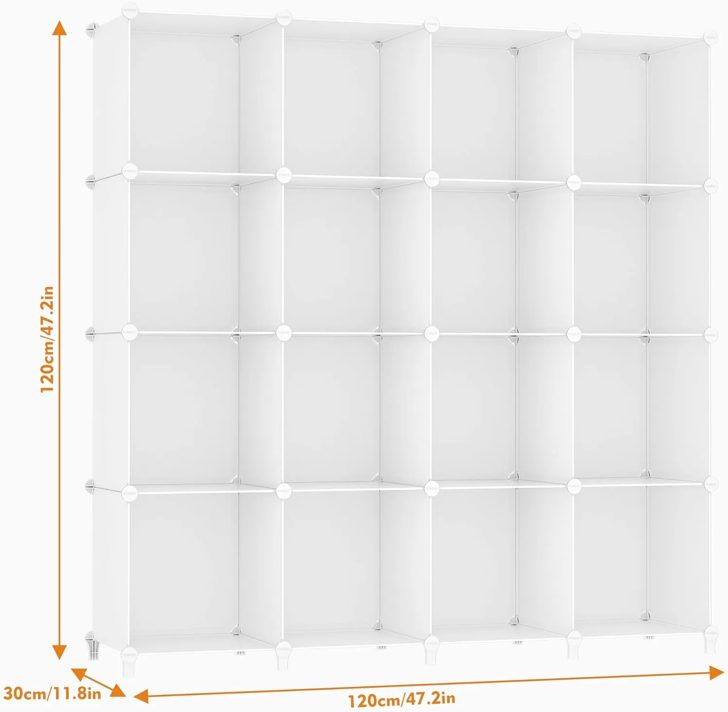 HOMIDEC Book Shelf 16 Cubes Bookcase Cube Storage Organizer Portable Display Bookshelf Kids Bookshelf Book Case for Study Room, Bedroom, Office, Living Room, Closet (47.2x11.8x47.2 inch)