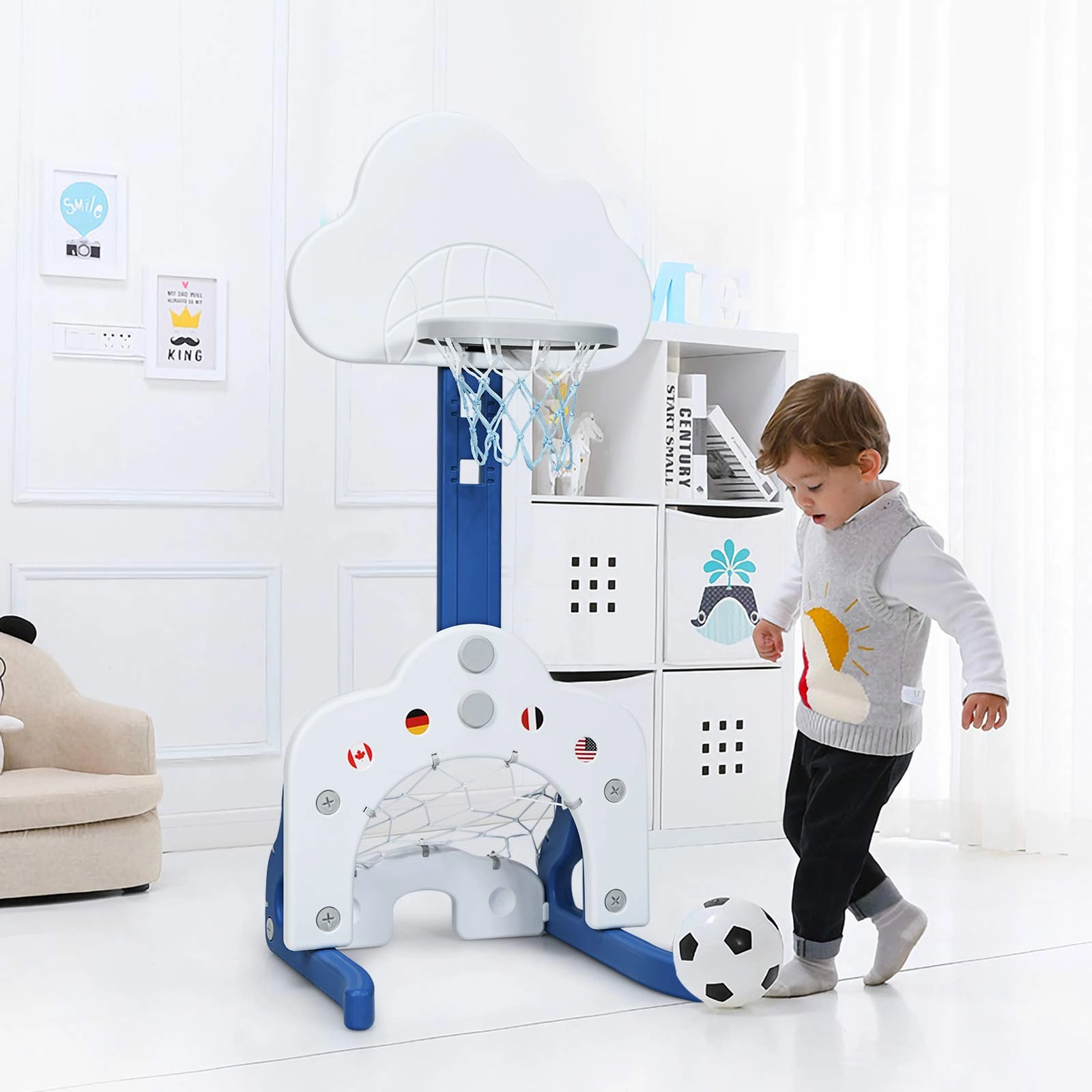 HONEY JOY Kids Basketball Hoop, 3 in 1 Toddler Sports Activity Center