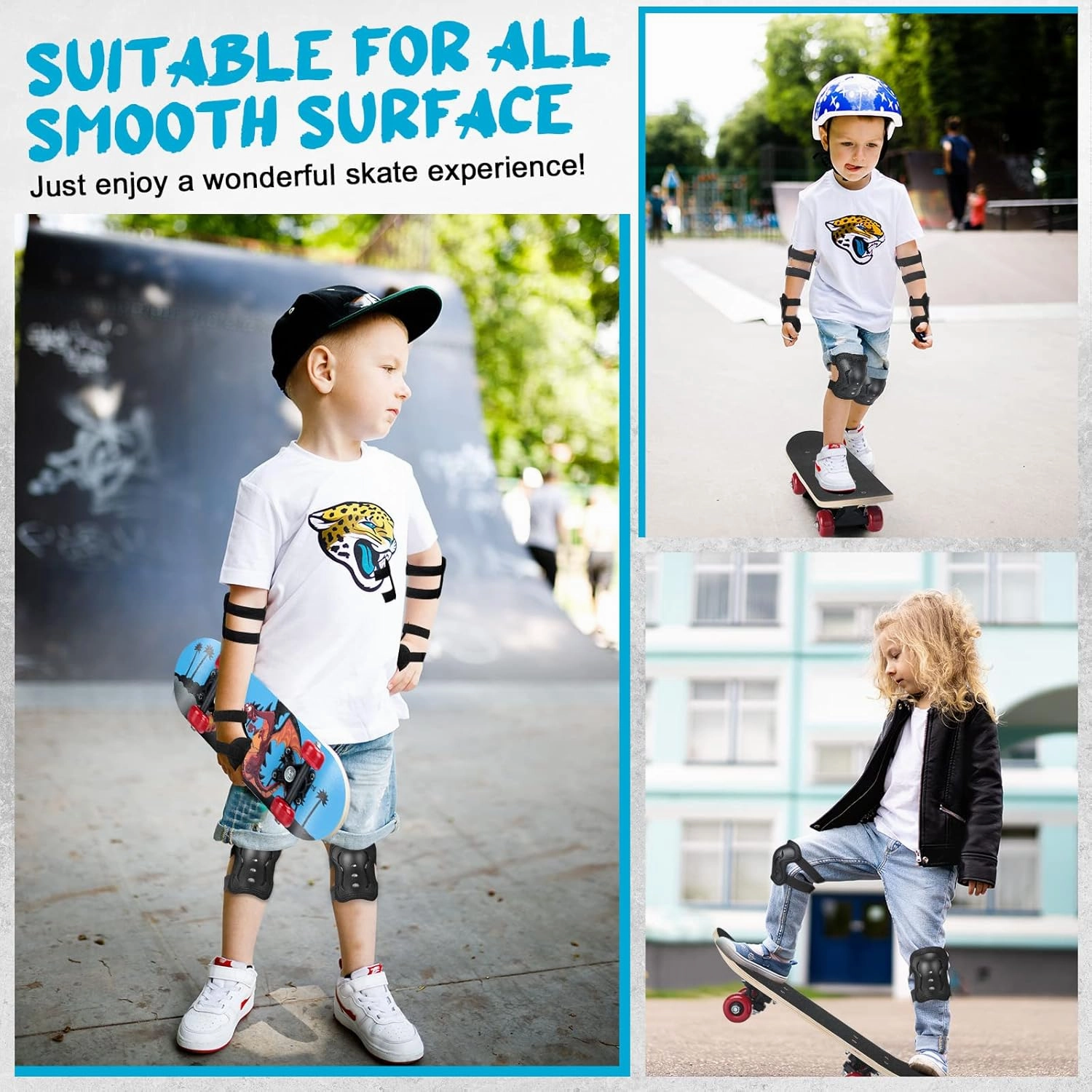 Honoson 7 Pcs Skateboard for Toddlers Beginners Knee Elbow Pads Wrist Guards Gear Set