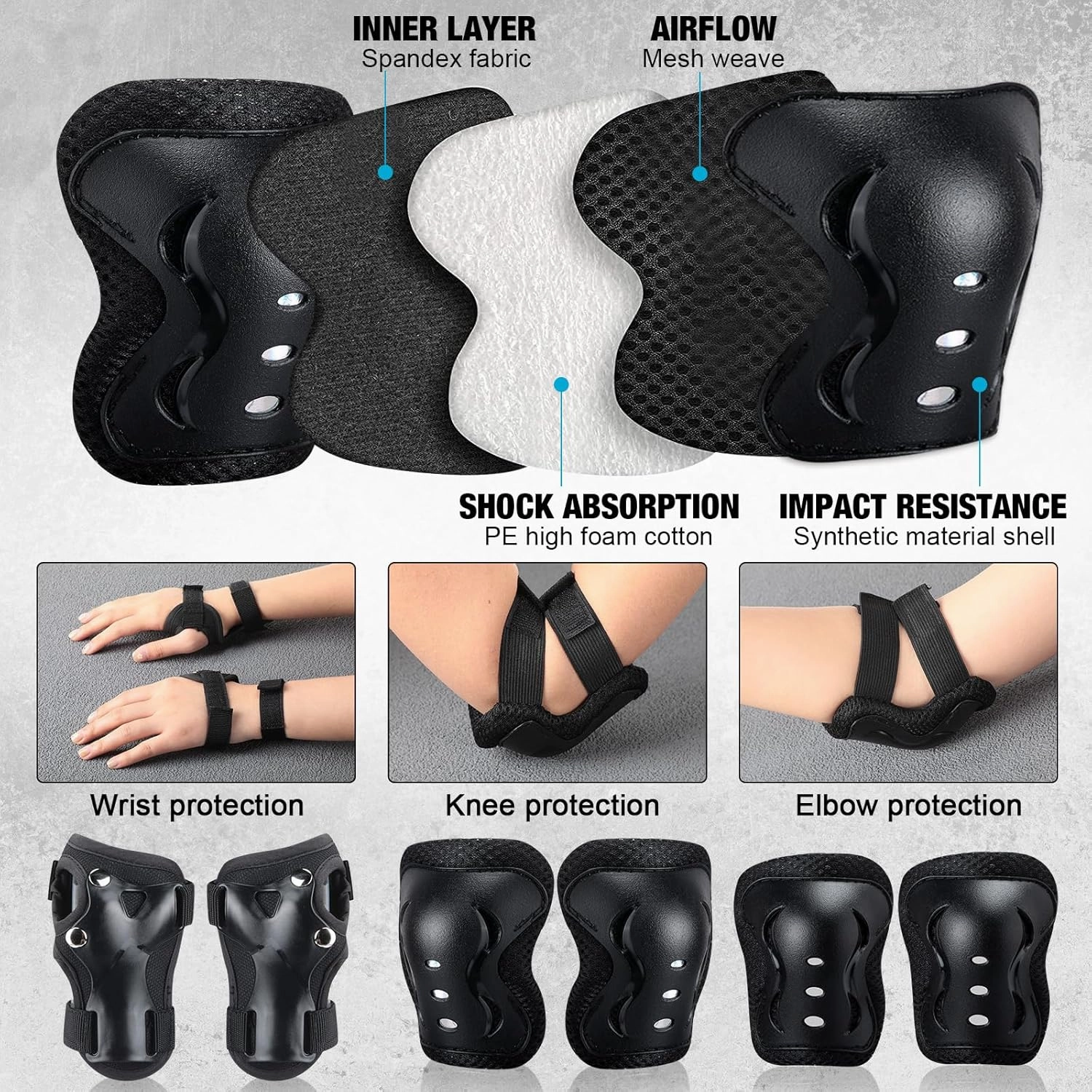 Honoson 7 Pcs Skateboard for Toddlers Beginners Knee Elbow Pads Wrist Guards Gear Set