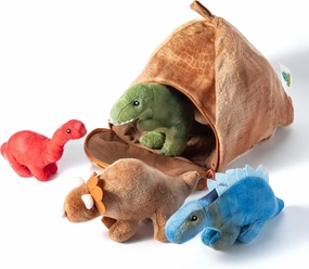 Hopearl Dinosaur Plush Volcano House with 4 Baby Dino Stuffed Animals Storage Bag Playset Toy Plush Toy Set Gifts for Kids, Boys & Girls Ages 3 , 11''