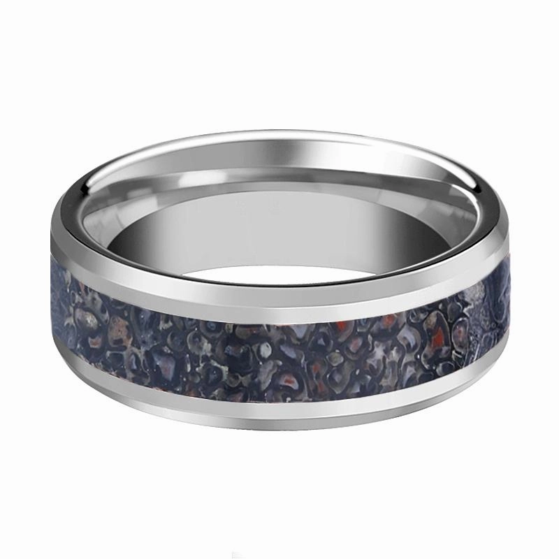 HORACIO | Tungsten Ring Black Dinosaur Bone Inlay