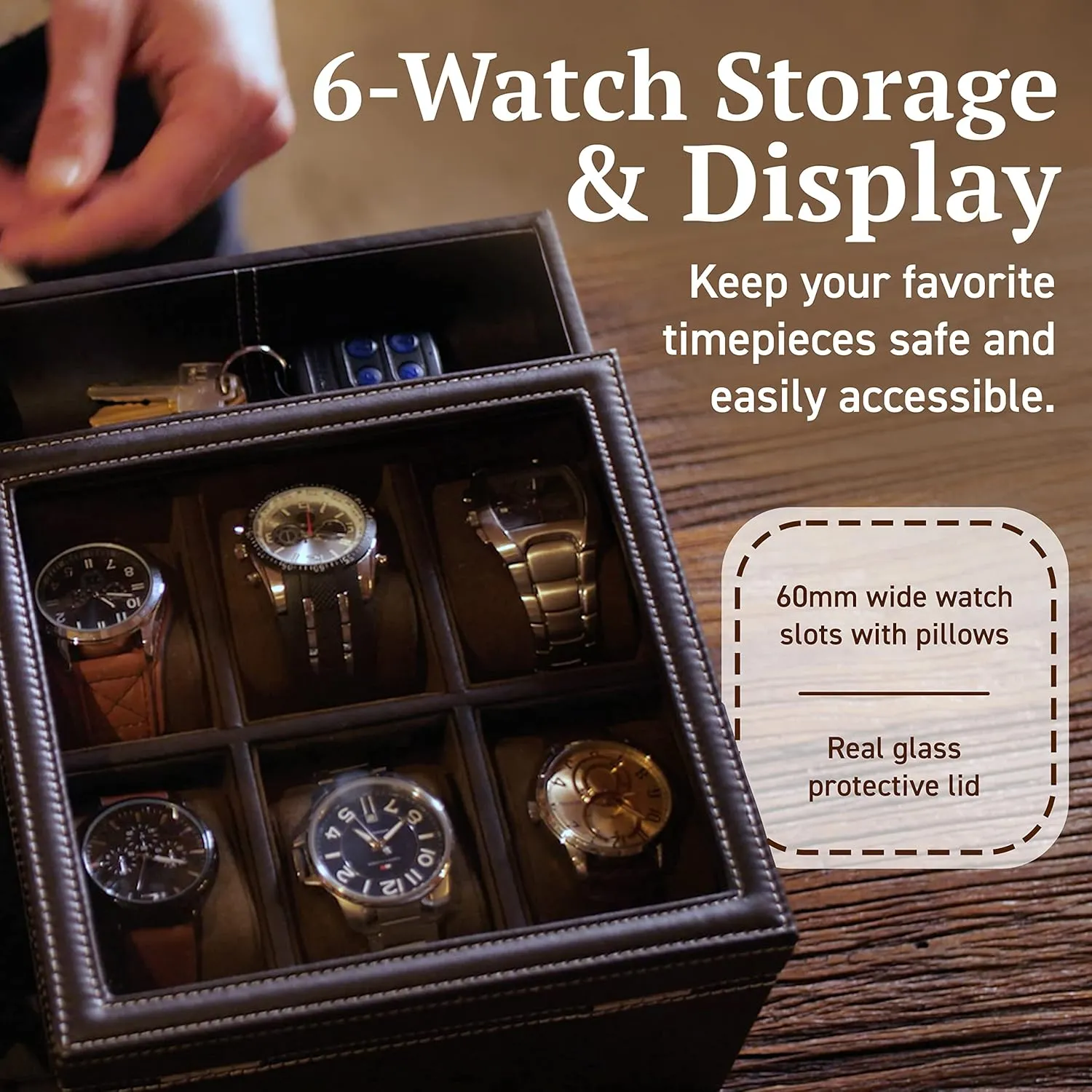 HOUNDSBAY Watch Box Organizer - Men's Jewelry Box & Display Case - Valet Tray & Watch Holder - Nightstand Organizer