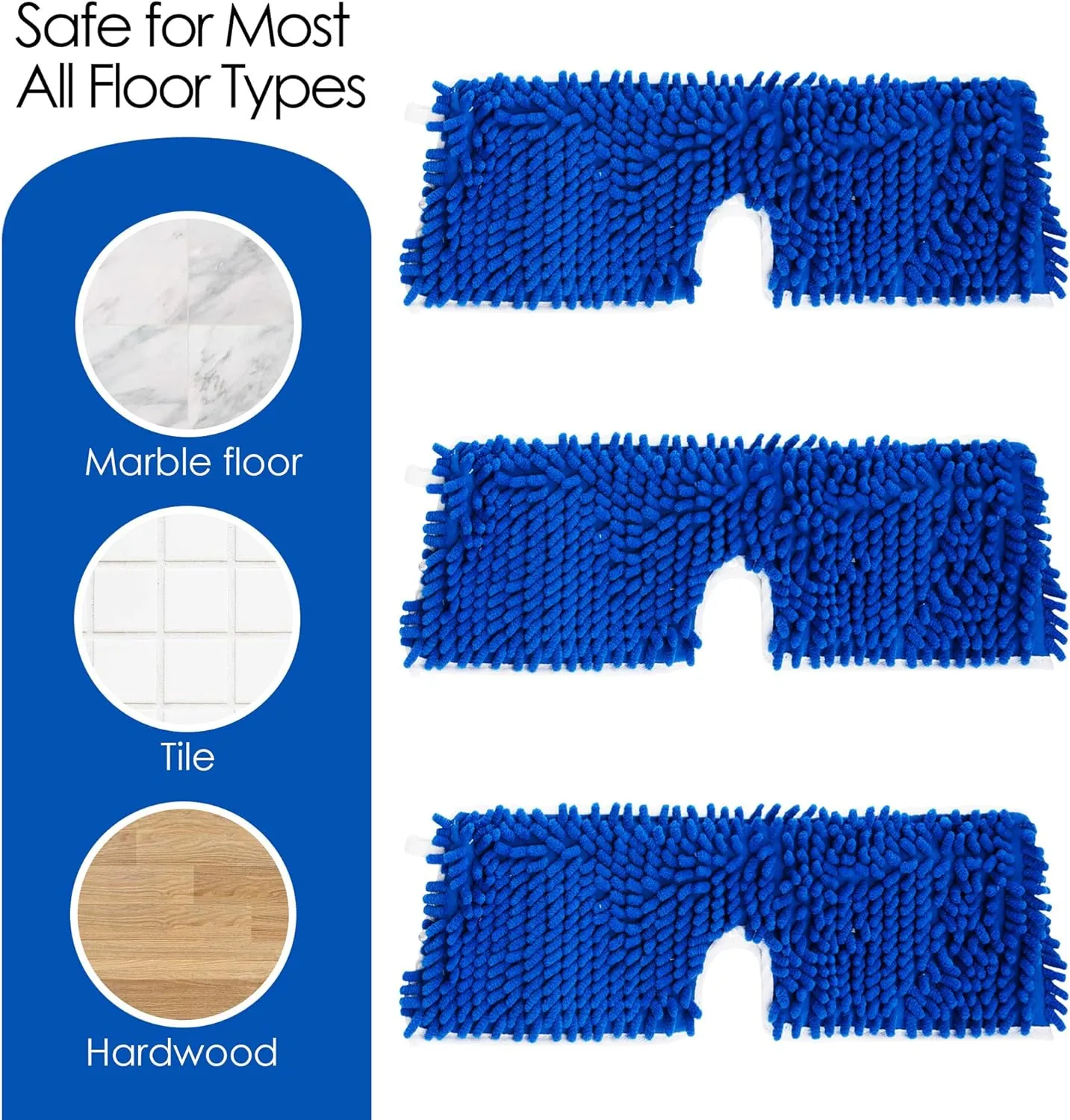 Houseables Dust Mop Replacement Head, Floor Mop Pads, Microfiber Flip Pads, Refill, Dust Head Replacement, Covers Washable, Refills, Flat, Dry, Wet, Reusable, Rectangular, Double Sided, 18 Inch, 3 PK