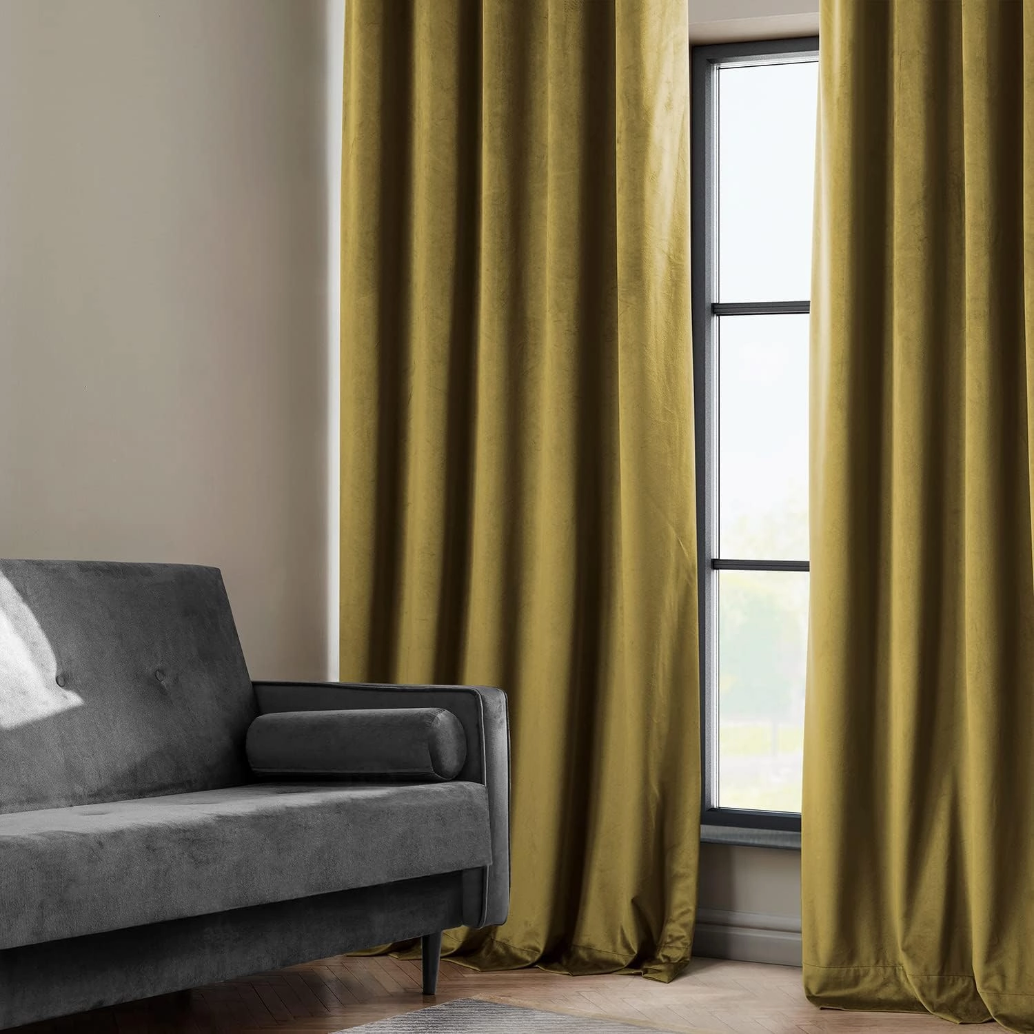 HPD Half Price Drapes Heritage Plush Velvet Curtains 96 Inches Long Room Darkening Curtains for Bedroom & Living Room 50W x 96L, (1 Panel), Peat Green