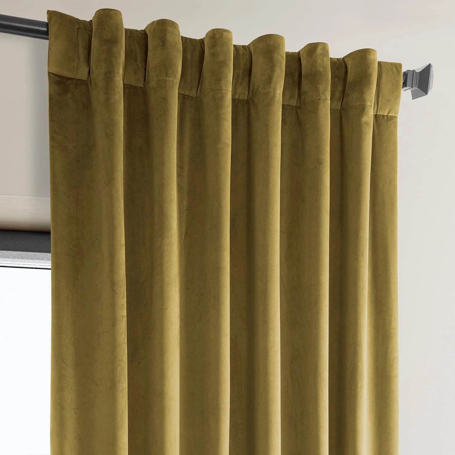 HPD Half Price Drapes Heritage Plush Velvet Curtains 96 Inches Long Room Darkening Curtains for Bedroom & Living Room 50W x 96L, (1 Panel), Peat Green