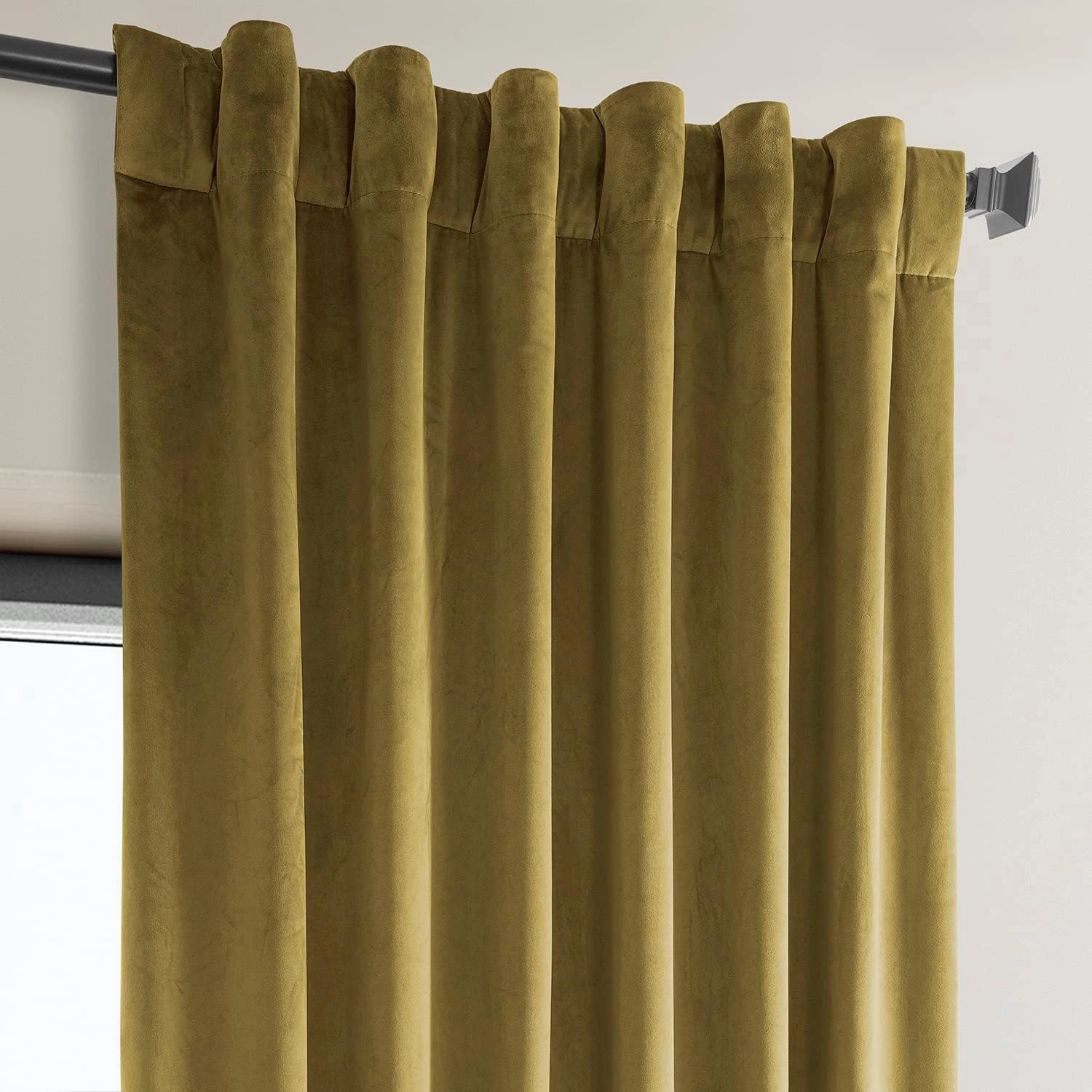 HPD Half Price Drapes Heritage Plush Velvet Curtains 96 Inches Long Room Darkening Curtains for Bedroom & Living Room 50W x 96L, (1 Panel), Peat Green