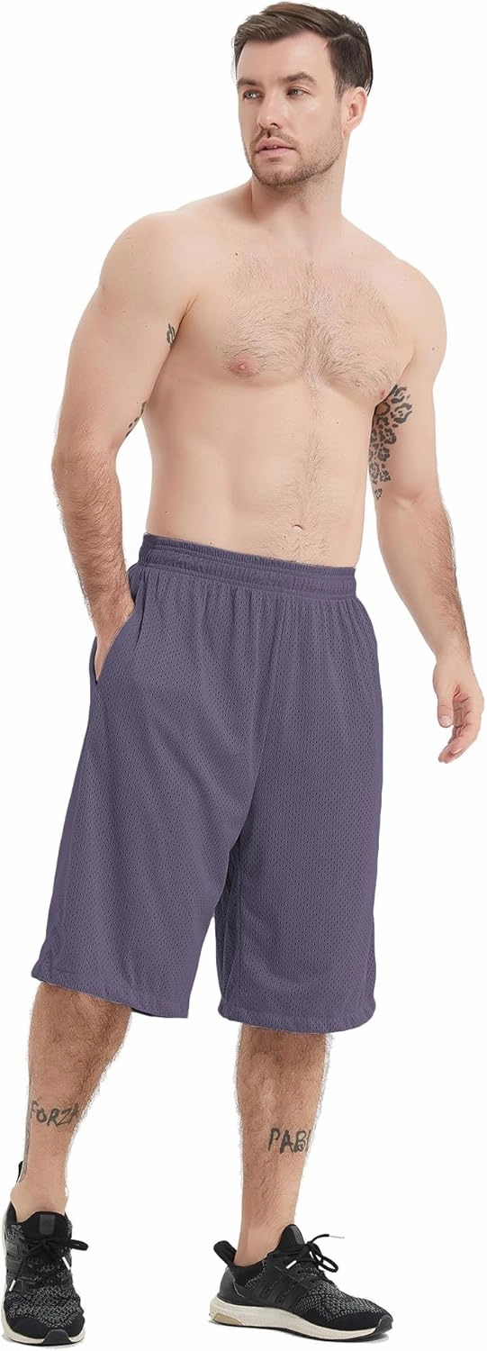 HQUEC Men's 12" Athletic Shorts Long Basketball Workout Shorts Below Knee Loose-Fit with Pockets