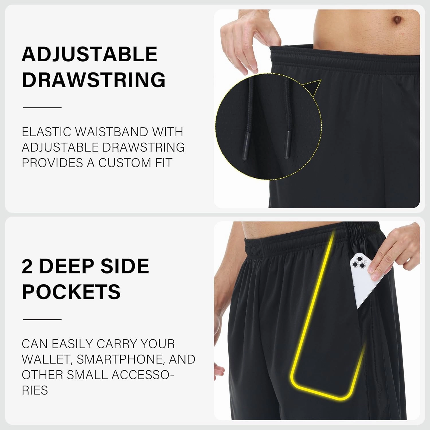 HQUEC Men's 12" Athletic Shorts Long Basketball Workout Shorts Below Knee Loose-Fit with Pockets