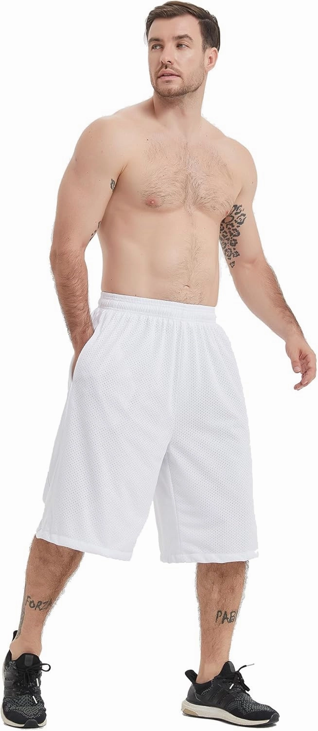 HQUEC Men's 12" Athletic Shorts Long Basketball Workout Shorts Below Knee Loose-Fit with Pockets
