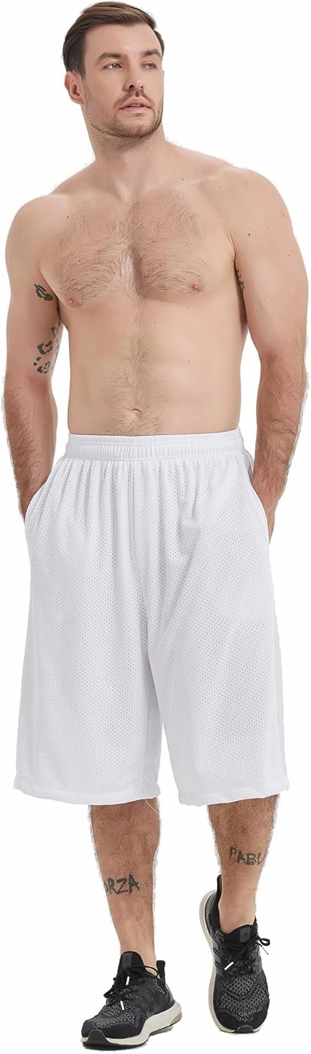 HQUEC Men's 12" Athletic Shorts Long Basketball Workout Shorts Below Knee Loose-Fit with Pockets
