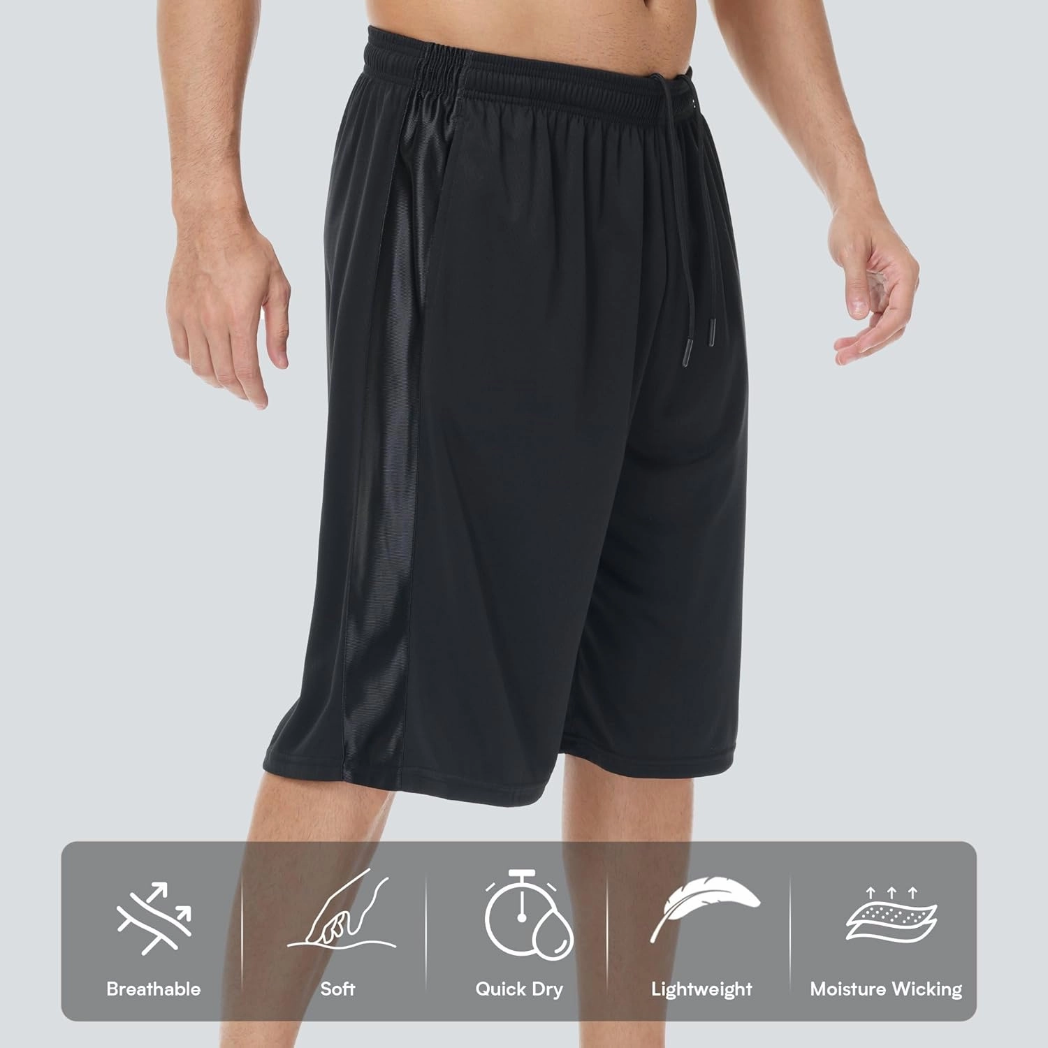 HQUEC Men's 12" Athletic Shorts Long Basketball Workout Shorts Below Knee Loose-Fit with Pockets