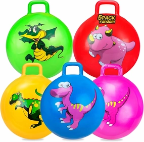 Hymaz 5 Pcs 18 inch Hopper Ball, Dinosaur Toddler Ride On Toys, Bounce Balls with Handles and Air Pump for Kids 2-6 Years, Jumping Hopping Ball for Girl Boy Outdoor Garden Fun Races