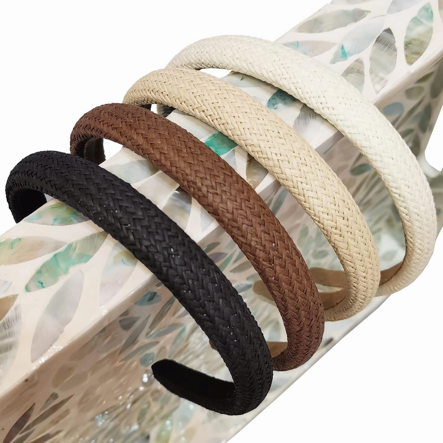 i-lan 4 Pack Simple Rattan Headbands, 6 Inch Comfy White Beige Black Brown Head Bands with 2 Inch Width, Boho Padded Hair Band Headwear Hoop for Girls, Ladies, Women Pairing
