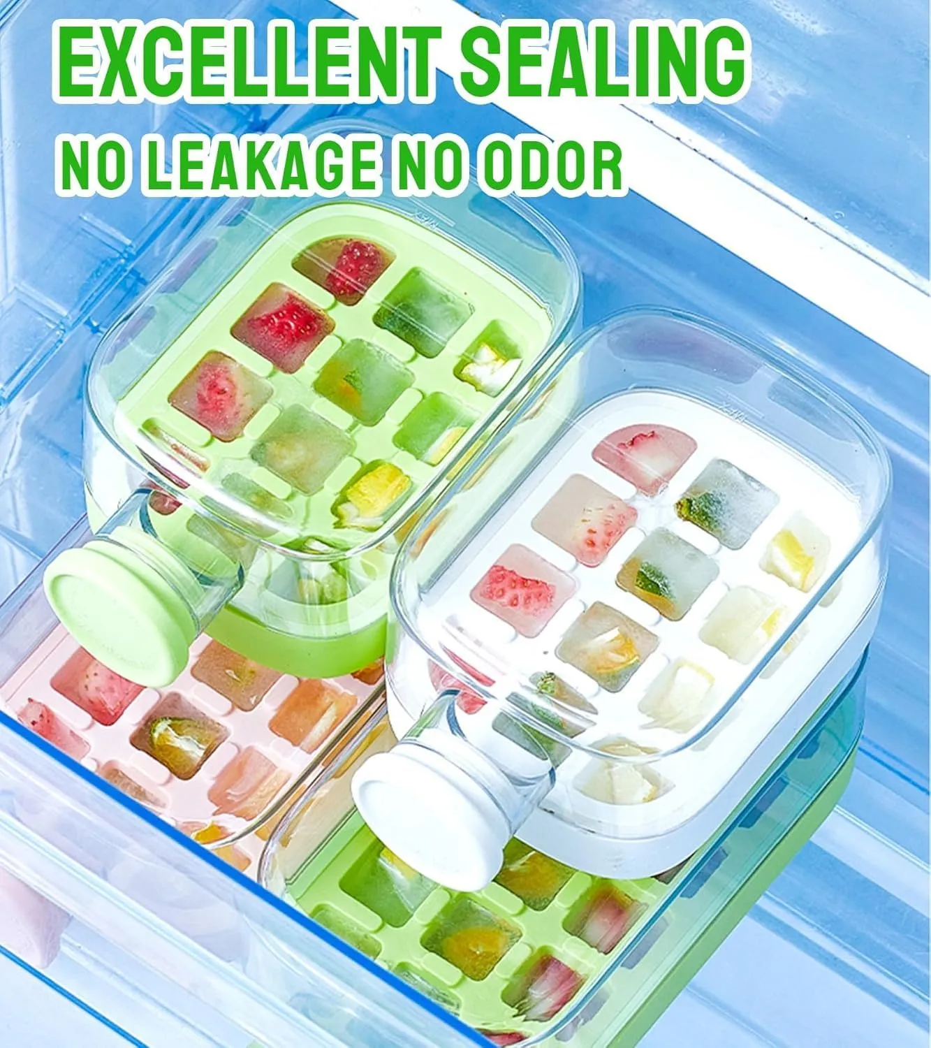 Ice Cube Bottle – 2-in-1 Touch-Free Silicone Ice Tray & Water Bottle with Straw, Lid & Strap | Portable Ice Maker for Coffee, Juice, Travel & Outdoor Activities (Green White,800ML)