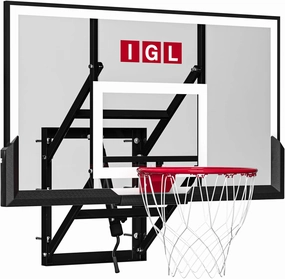 IGL Wall Mount Basketball Hoop, 54in Basketball Hoop Outdoor with Shatterproof Backboard, 7.5ft-10FT Height Adjustable,Heavy Duty Breakaway Rim Combo Fit Most Slanting Roofs