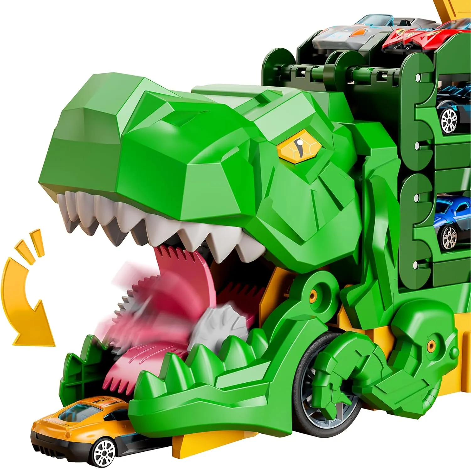 iHaHa Dinosaur Race Track Toys for Ages 3-4 4-6, 59-inches Transport Dinosaur Truck with 12 Die-cast Cars, Carrier Truck Toy Birthday Gifts Toys for 3 4 5 6 Year Old Boy