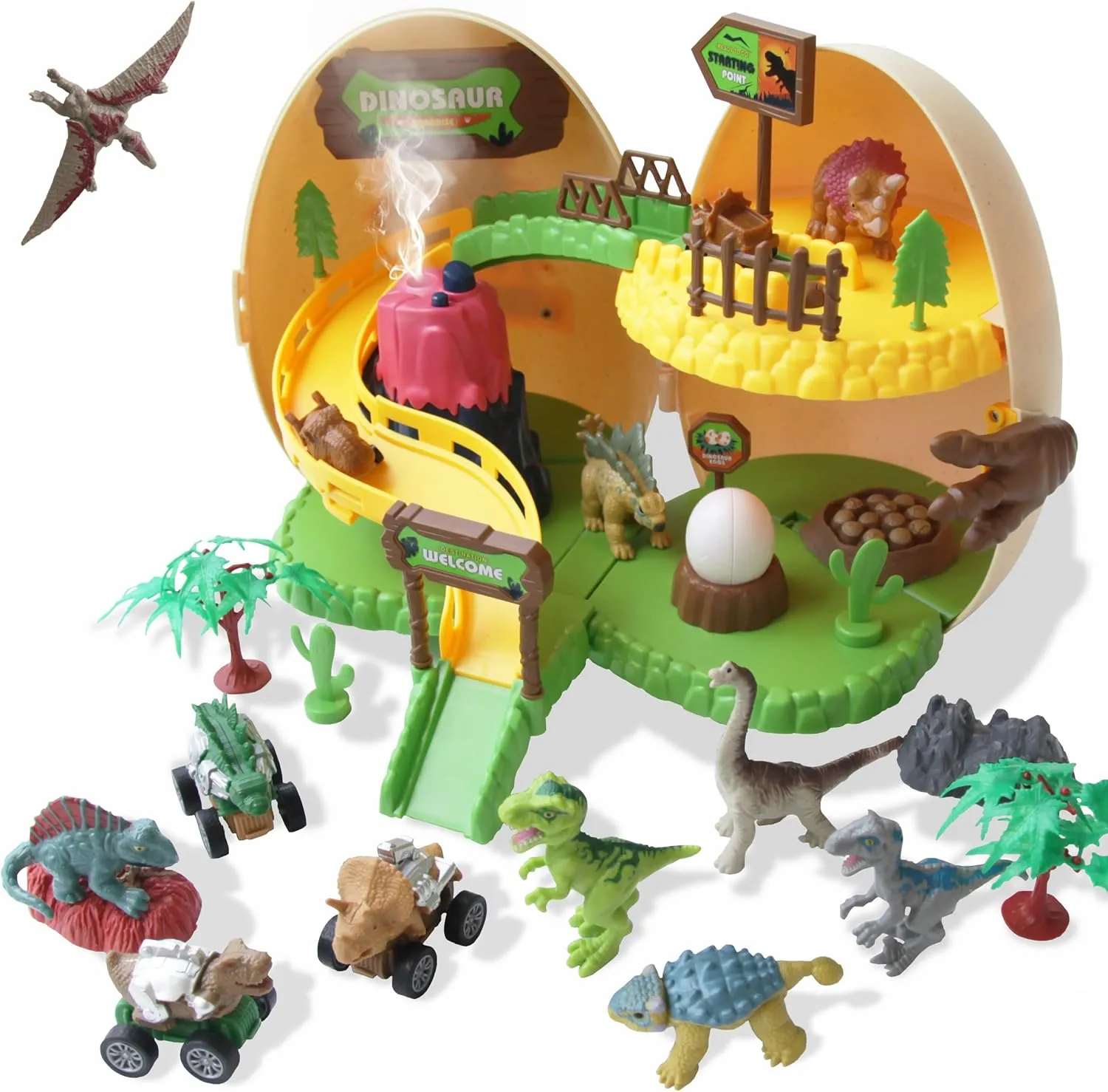 Inconcered Dinosaur Track Toys for Kids 3-5, Pull Back Car for Toddlers 3-4, Large Dinosaur Eggs