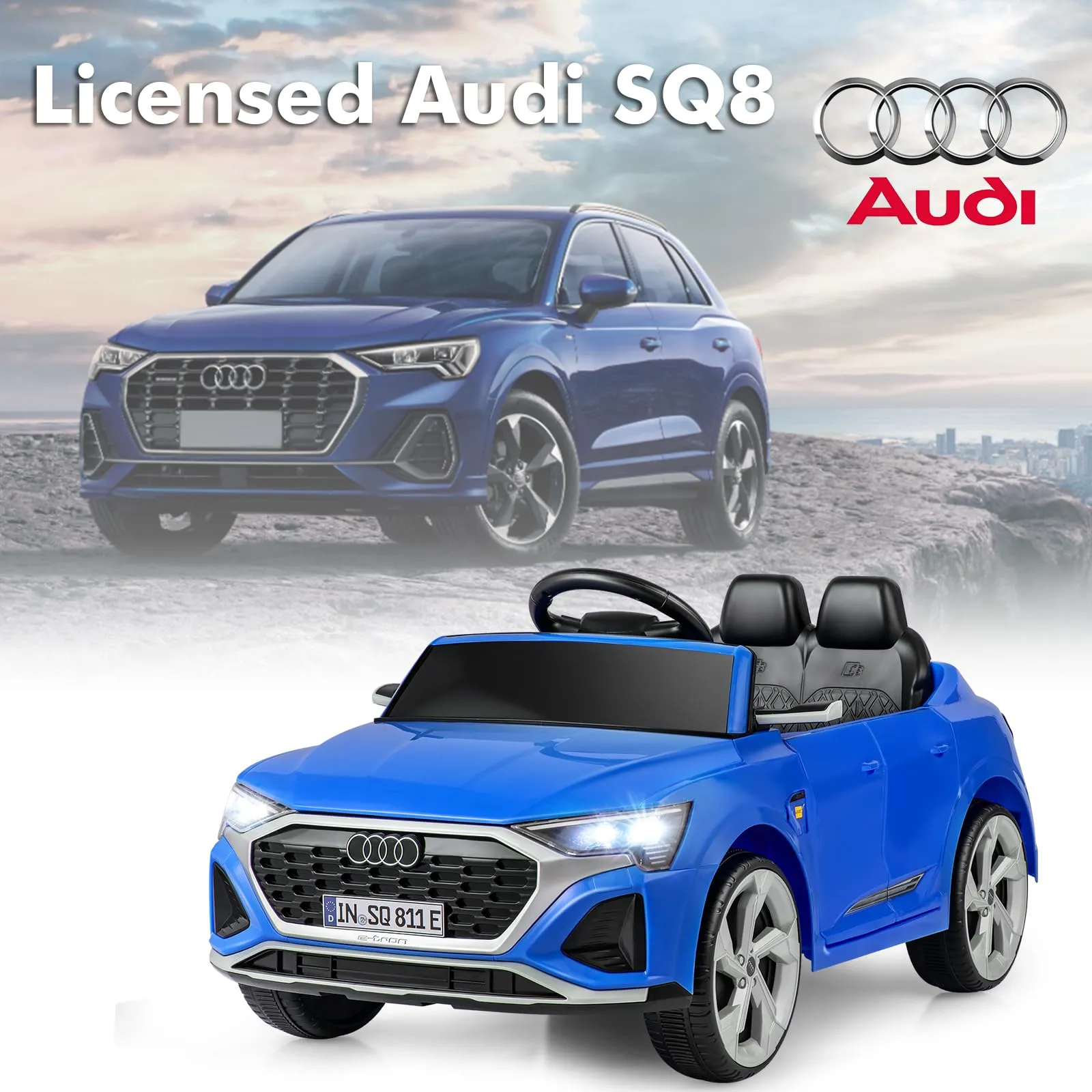 INFANS Licensed Audi SQ8 Ride on Car, Battery Powered Electric Vehicle for with Remote Control, Adjustable Music, LED Lights