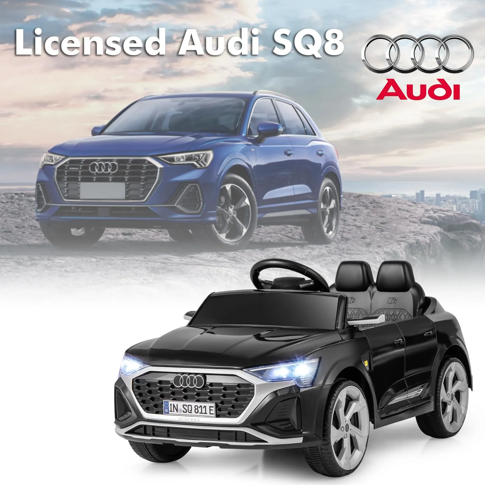 INFANS Licensed Audi SQ8 Ride on Car, Battery Powered Electric Vehicle for with Remote Control, Adjustable Music, LED Lights
