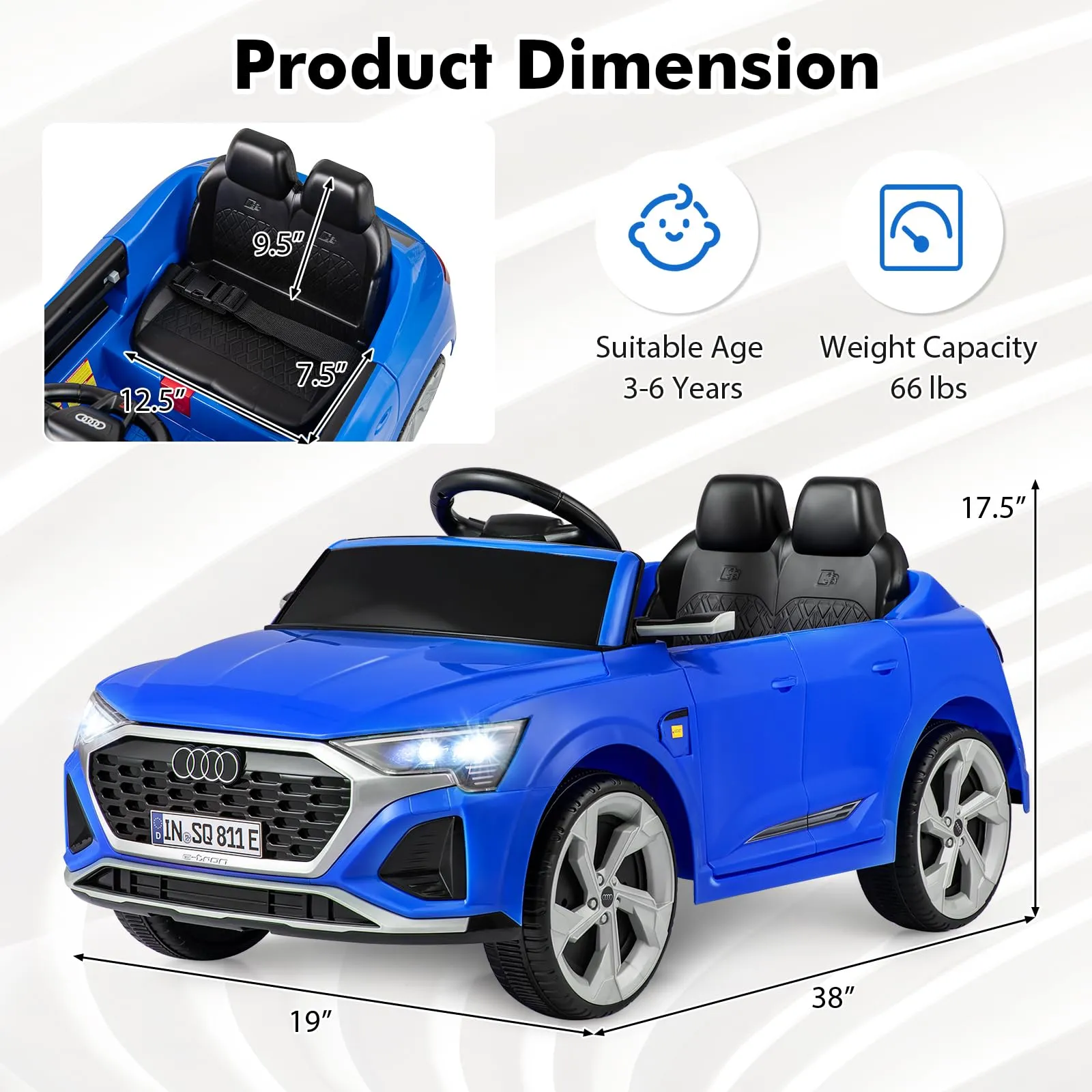 INFANS Licensed Audi SQ8 Ride on Car, Battery Powered Electric Vehicle for with Remote Control, Adjustable Music, LED Lights