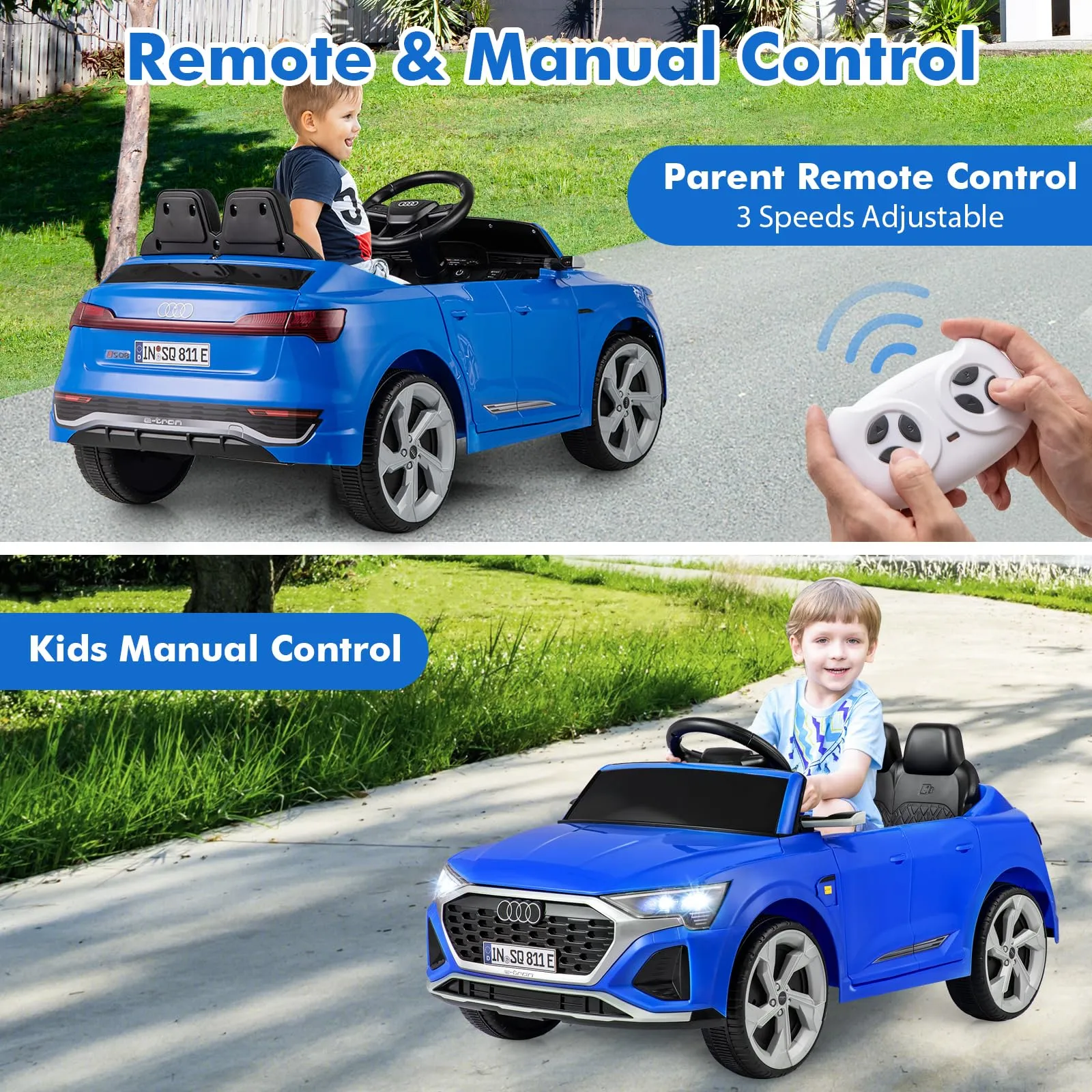 INFANS Licensed Audi SQ8 Ride on Car, Battery Powered Electric Vehicle for with Remote Control, Adjustable Music, LED Lights