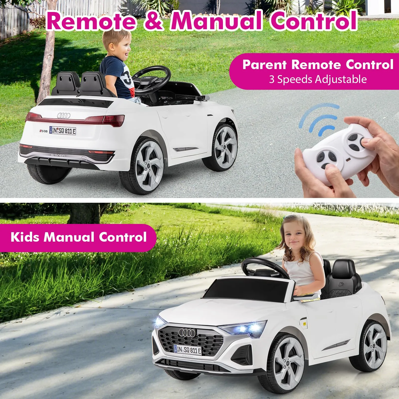 INFANS Licensed Audi SQ8 Ride on Car, Battery Powered Electric Vehicle for with Remote Control, Adjustable Music, LED Lights