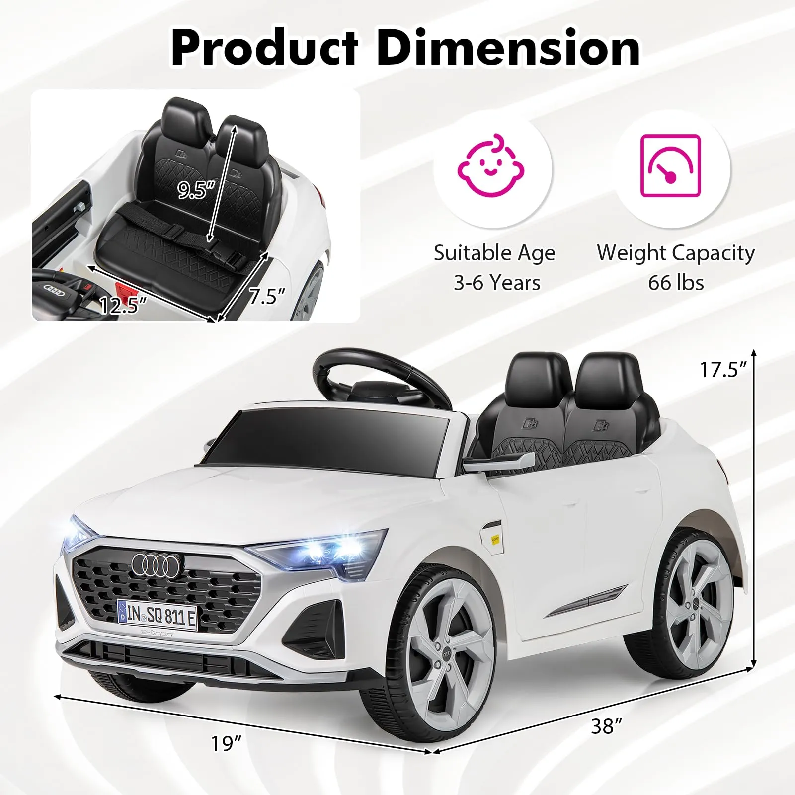 INFANS Licensed Audi SQ8 Ride on Car, Battery Powered Electric Vehicle for with Remote Control, Adjustable Music, LED Lights