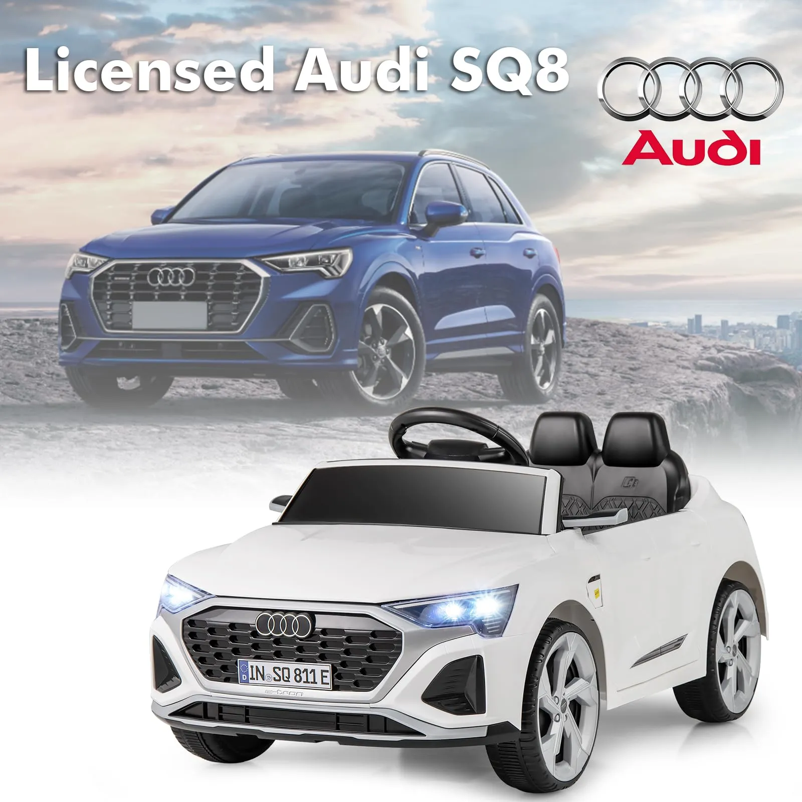 INFANS Licensed Audi SQ8 Ride on Car, Battery Powered Electric Vehicle for with Remote Control, Adjustable Music, LED Lights