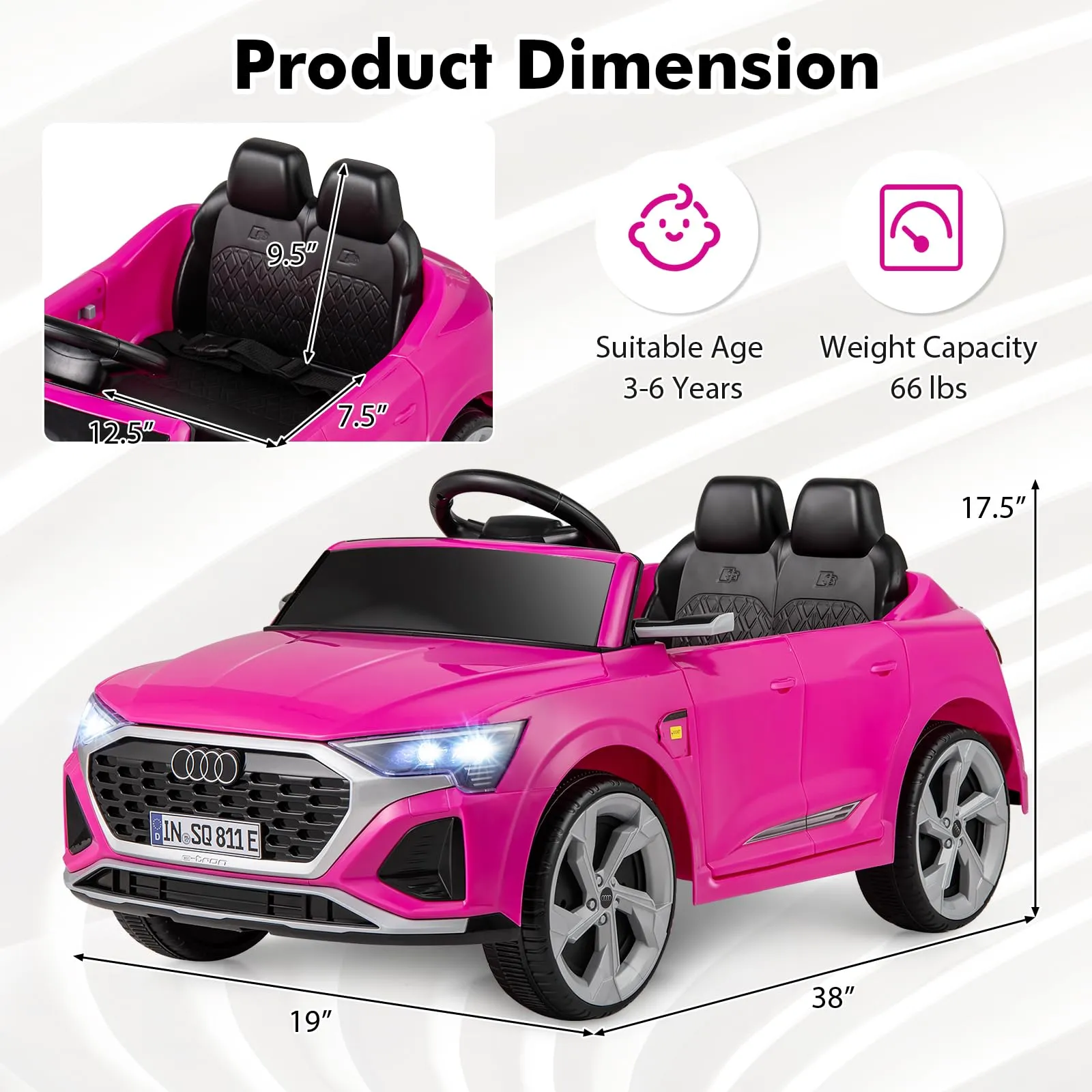 INFANS Licensed Audi SQ8 Ride on Car, Battery Powered Electric Vehicle for with Remote Control, Adjustable Music, LED Lights