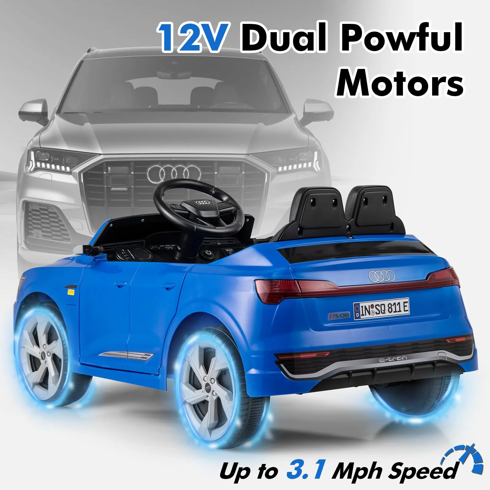 INFANS Licensed Audi SQ8 Ride on Car, Battery Powered Electric Vehicle for with Remote Control, Adjustable Music, LED Lights