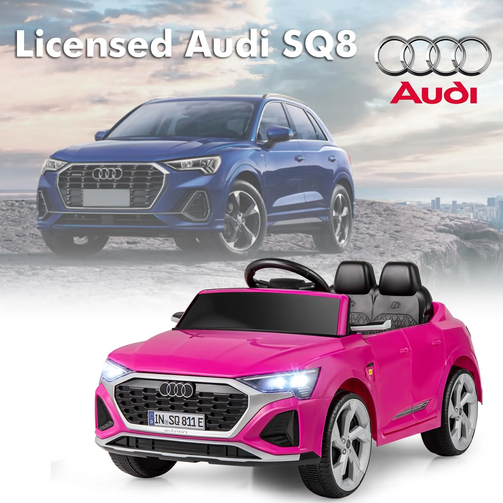 INFANS Licensed Audi SQ8 Ride on Car, Battery Powered Electric Vehicle for with Remote Control, Adjustable Music, LED Lights